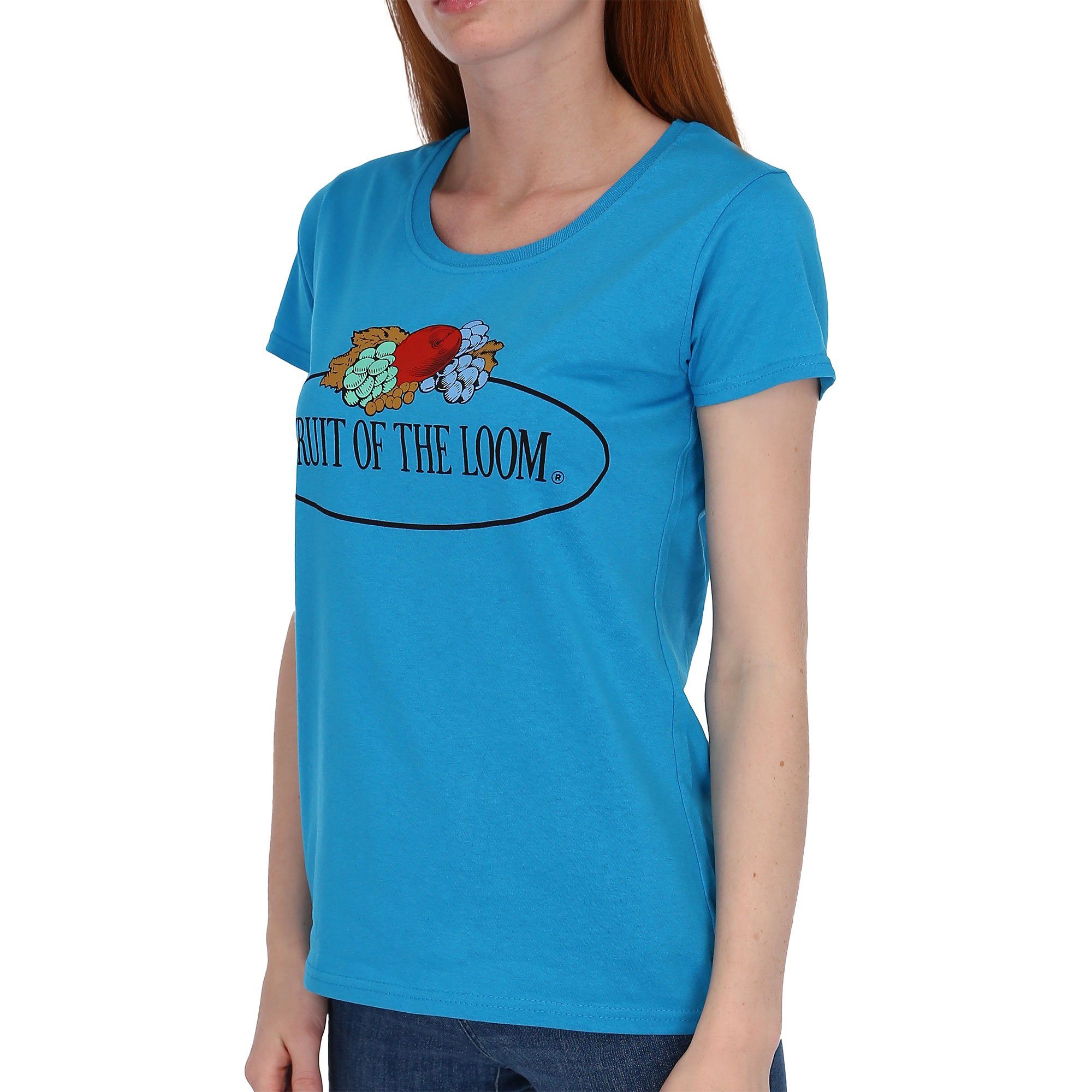 Fruit of the Loom Rundhalsshirt Fruit of the Loom Fruit of the Loom Damen T-Shirt mit Logo azurblau
