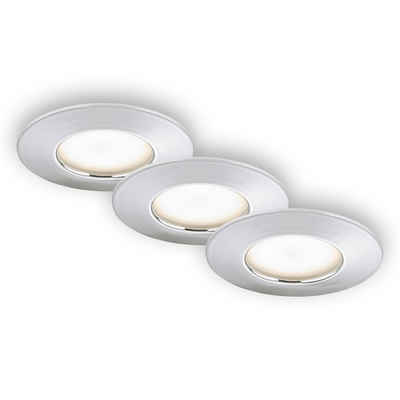 Briloner Leuchten LED Einbauleuchte 7204-038, LED fest verbaut, Warmweiß, 3er Set, ultraflach, IP44, chrom, 7,5 cm