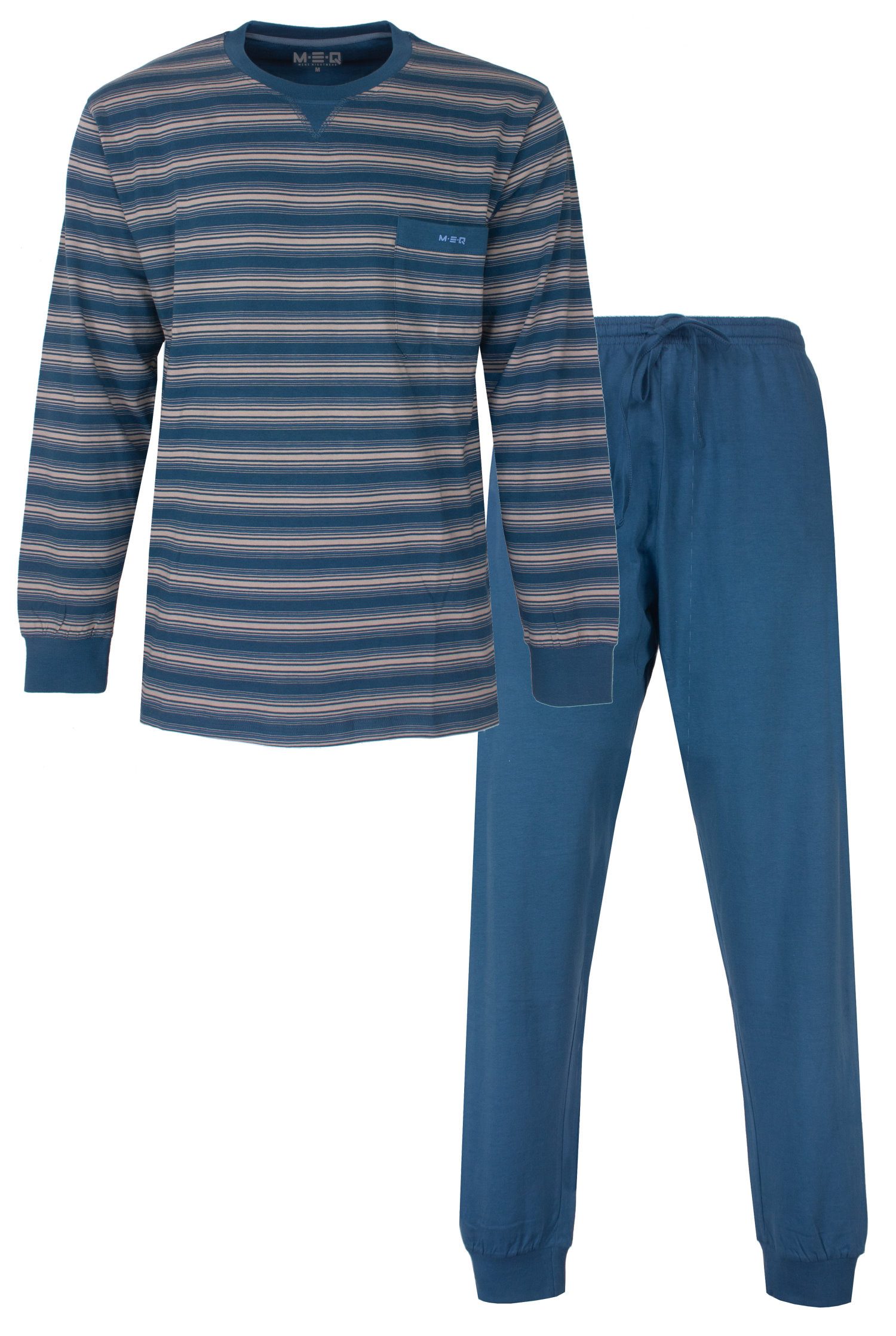 M.E.Q. Schlafanzug Herren Pyjama mit Bündchen (2 tlg) Baumwolle