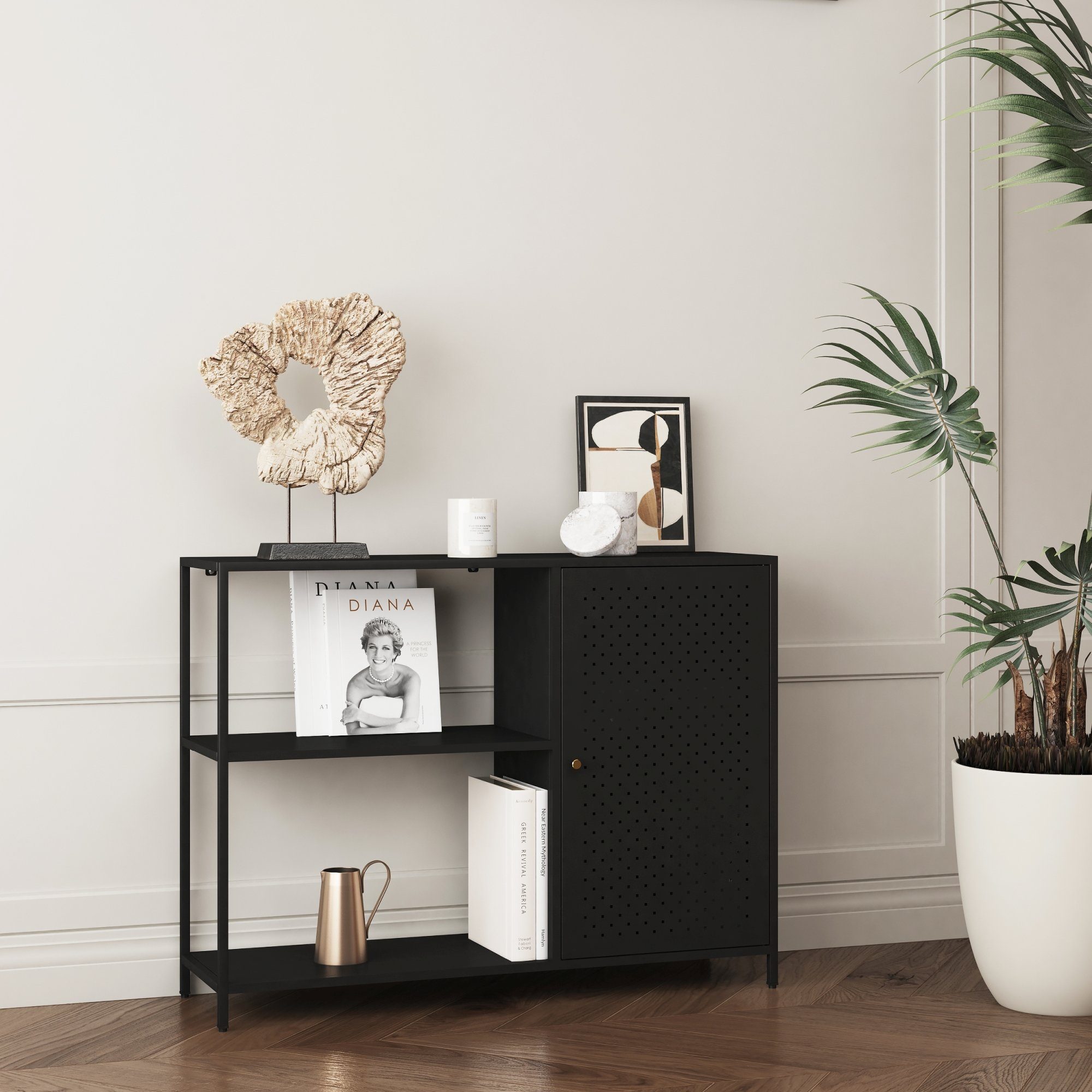 en.casa Sideboard, »Viitasaari« mit Schranktür Metall 100x30x75 cm Schwarz günstig online kaufen