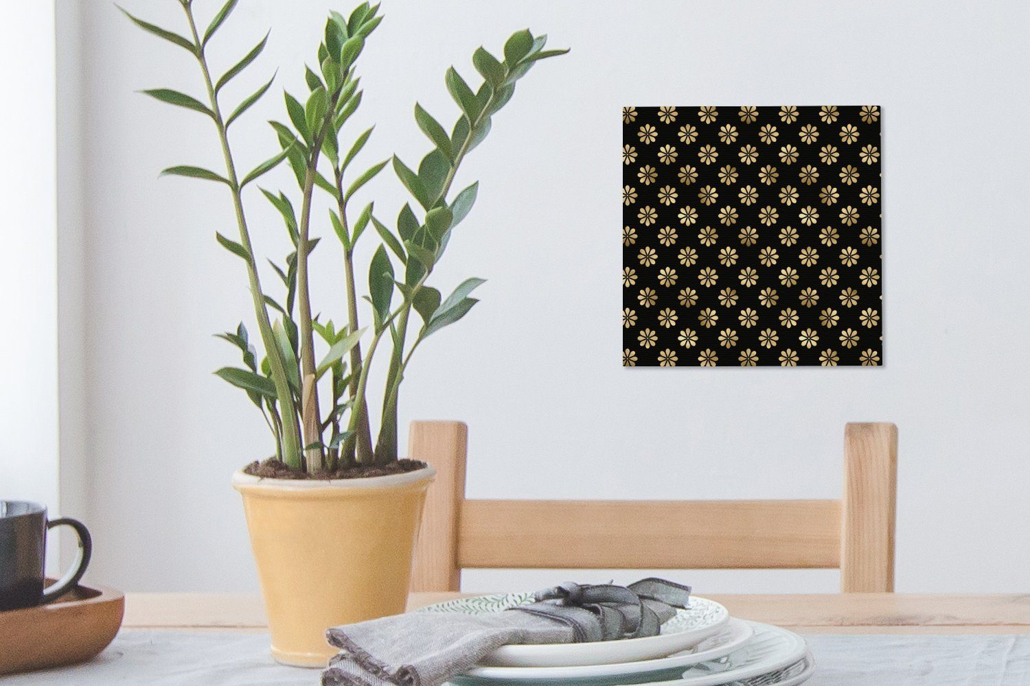 OneMillionCanvasses® Leinwandbild Muster Gold, Blumen Schlafzimmer Bilder - für - St), Leinwand (1 Wohnzimmer