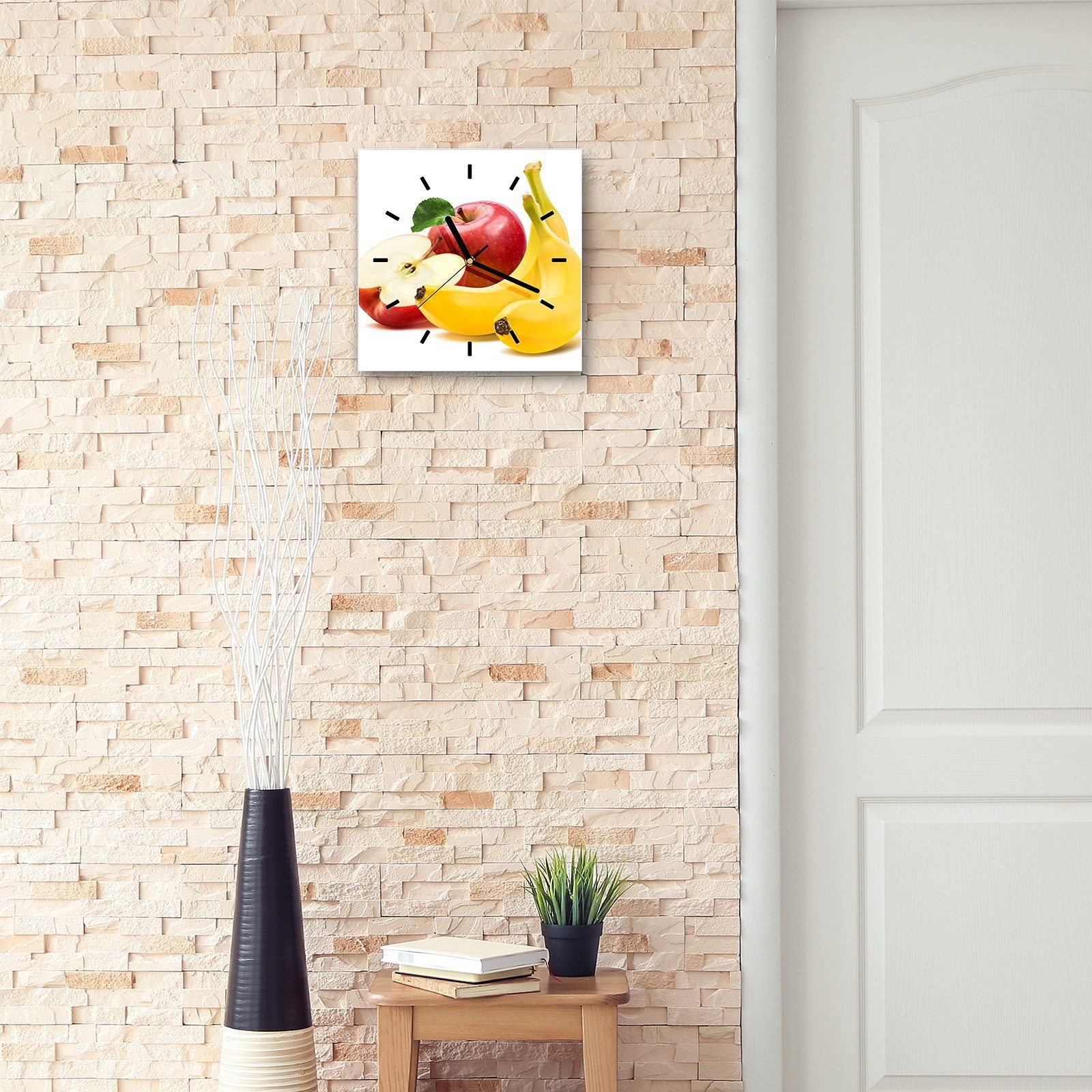 Größe Glasuhr Bananen Äpfel mit Wanduhr Motiv x Wandkunst und 30 cm Wanduhr 30 Primedeco