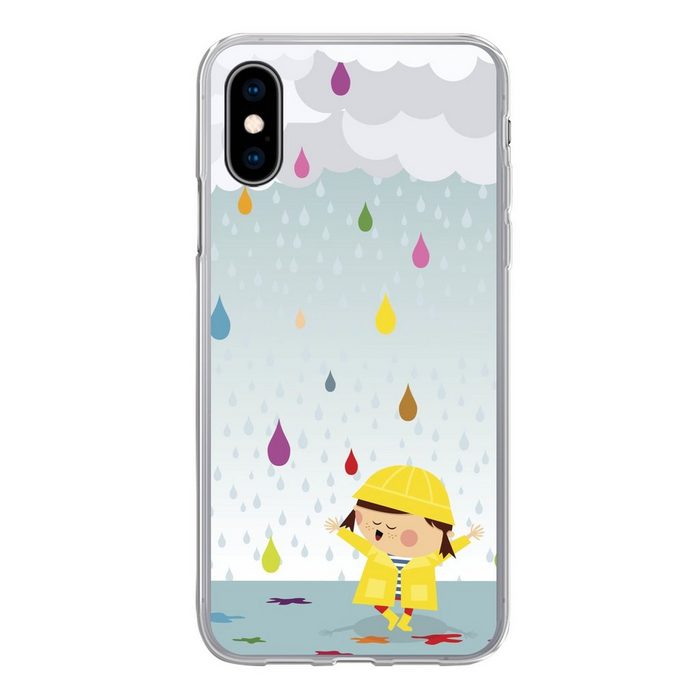 MuchoWow Handyhülle Illustration eines Kindes umgeben von bunten Wassertropfen Handyhülle Apple iPhone X/10 Smartphone-Bumper Print Handy