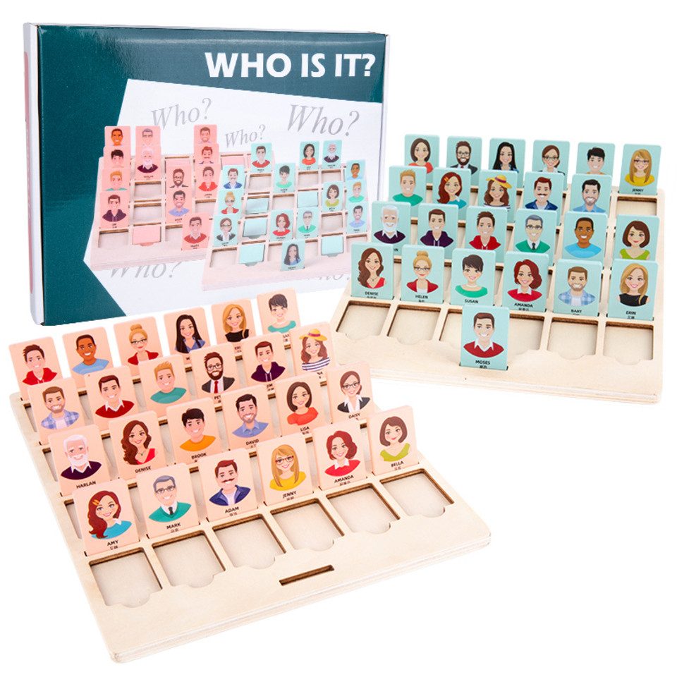 White Fox Studio Spiel Who is it? Ratespiel, Brettspiel für 2 Spieler, Ratespiel, Gesellschaftsspiele, Familienspiel, Lernspiel, Brettspiel, Denkspiel, Reisespiel, Holz