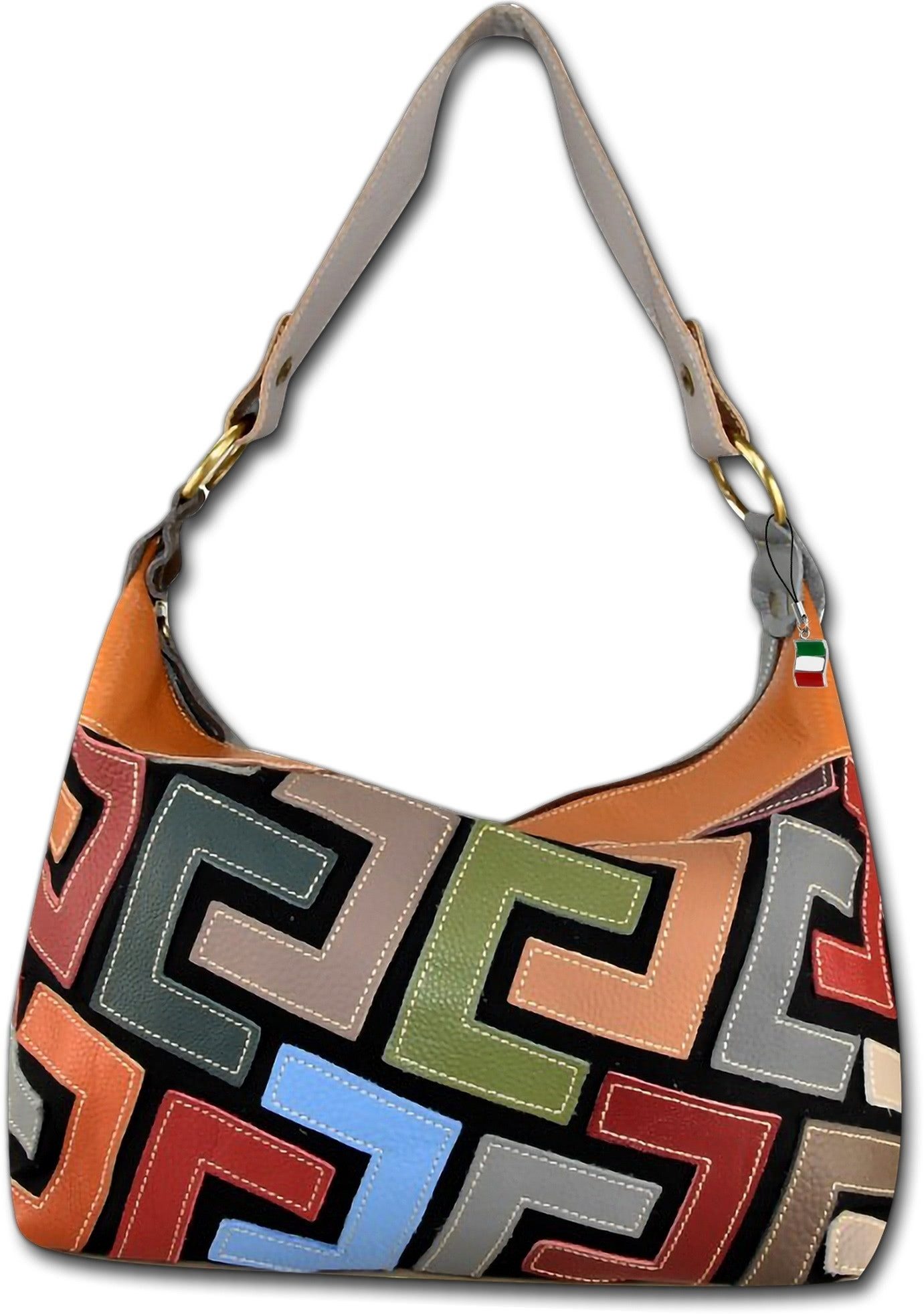 FLORENCE Shopper Florence ital. Damen Shopper Echtleder (Schultertasche, Shopper), Damen Shopper, Schultertasche Leder, mehrfarbig, Größe ca. 46cm