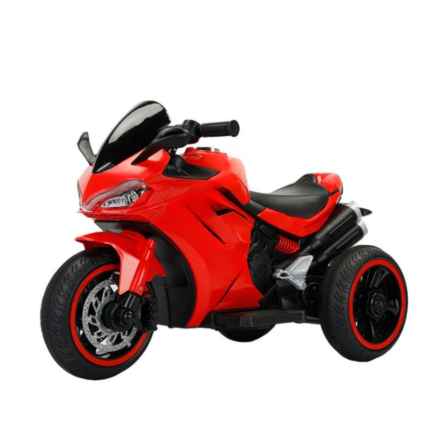 BoGi Elektro-Kindermotorrad 12V, 3-Rad, mit Sound & Licht – in 5 Farben, Farben: Schwarz, Weiß, Rot, Blau, Pink & edel lackiertes Grau