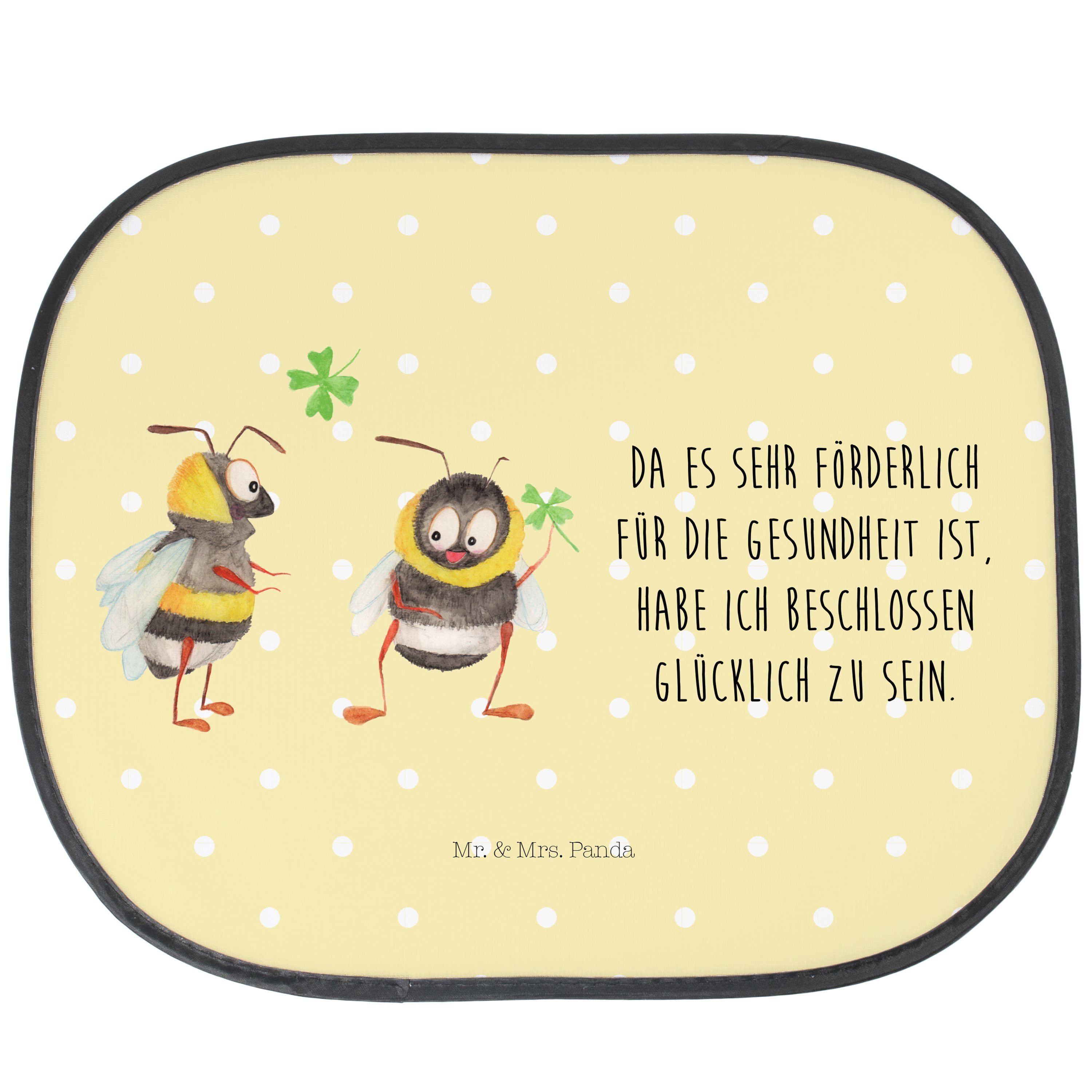 Sonnenschutz Hummeln mit Kleeblatt - Gelb Pastell - Geschenk, Biene, glücklich sei, Mr. & Mrs. Panda, Seidenmatt
