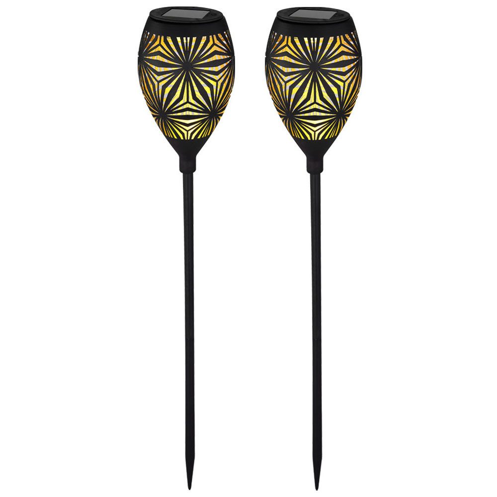 GLOBO LIGHTING LED Solarleuchte, LED-Leuchtmittel fest verbaut, Warmweiß, 2x Solar Außenlampe Steckleuchte LED Fackel schwarz Garten Dekolampe