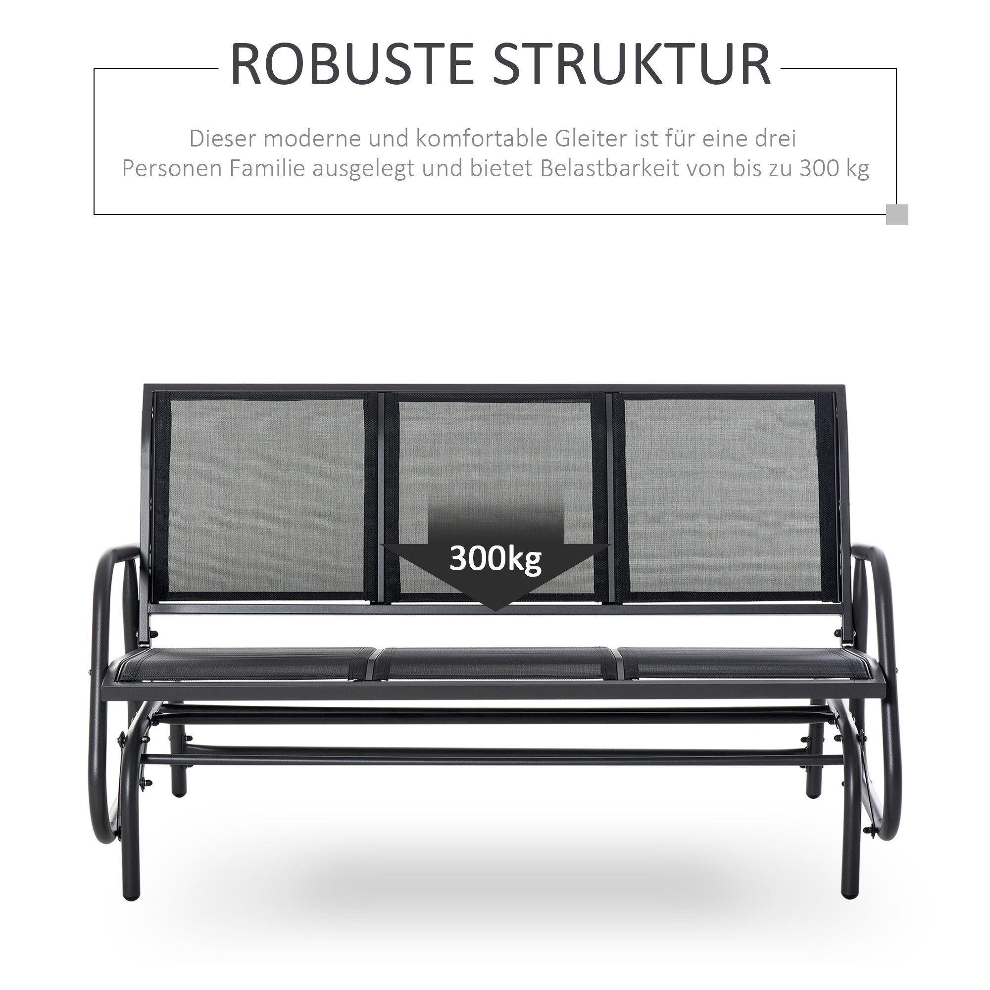 CHICFURN Gartenbank 2-Sitzer Schaukelstuhl in Schwarz aus Metall, 120x70x88 cm (Packung, 1-St., Gartenschaukel & Parkbank für Terrasse, Garten & Balkon), Sitzbank mit Schaukel-Funktion für entspannte Stunden im Freien
