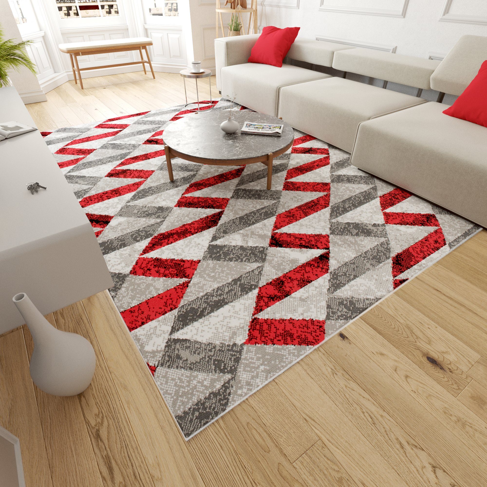 Mazovia, 150 Teppich Kurzflor Designteppich Modern Allergiker Robust GRAU, cm, x Fußbodenheizung, geeignet, 80 Wohnzimmerteppich und pflegeleicht Pflegeleicht Farbecht,