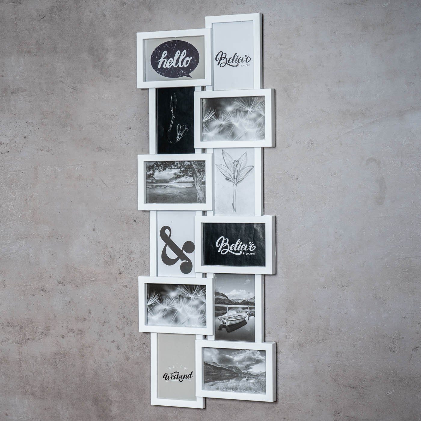 Levandeo® Bilderrahmen Collage, Bilderrahmen Weiß 12 Fotos 32x83cm Galerie Fotogalerie Collage