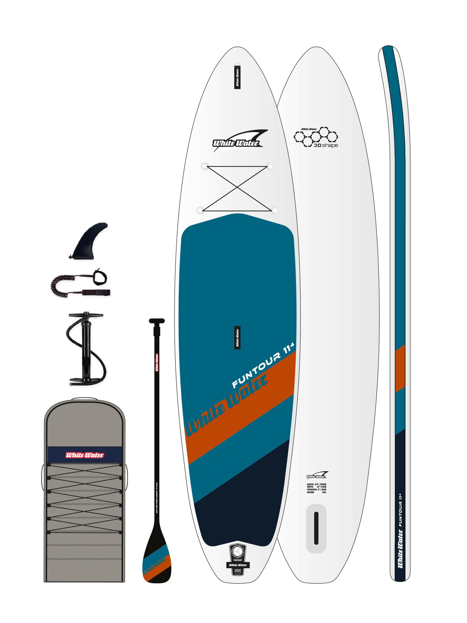White Water Inflatable SUP-Board Funtour SET 11´4" oceanpatrol, mit Paddel und Pumpe