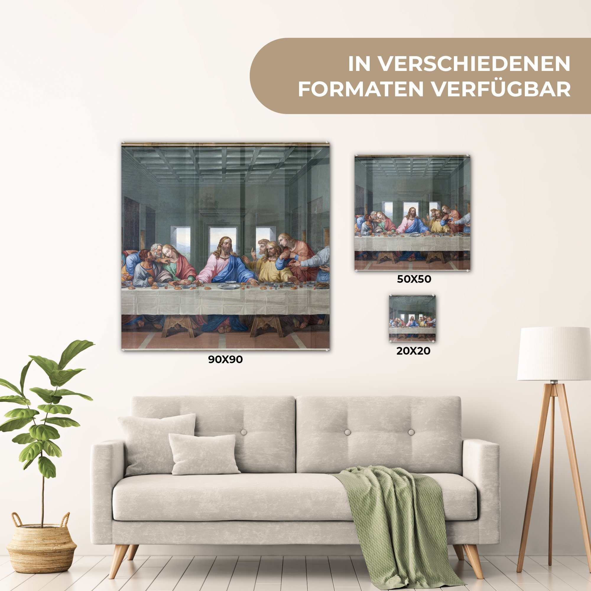 Leonardo Glas St), - - Glas Wandbild Vinci, auf auf - - Foto Bilder Acrylglasbild (1 Abendmahl MuchoWow Glasbilder Das da letzte Wanddekoration