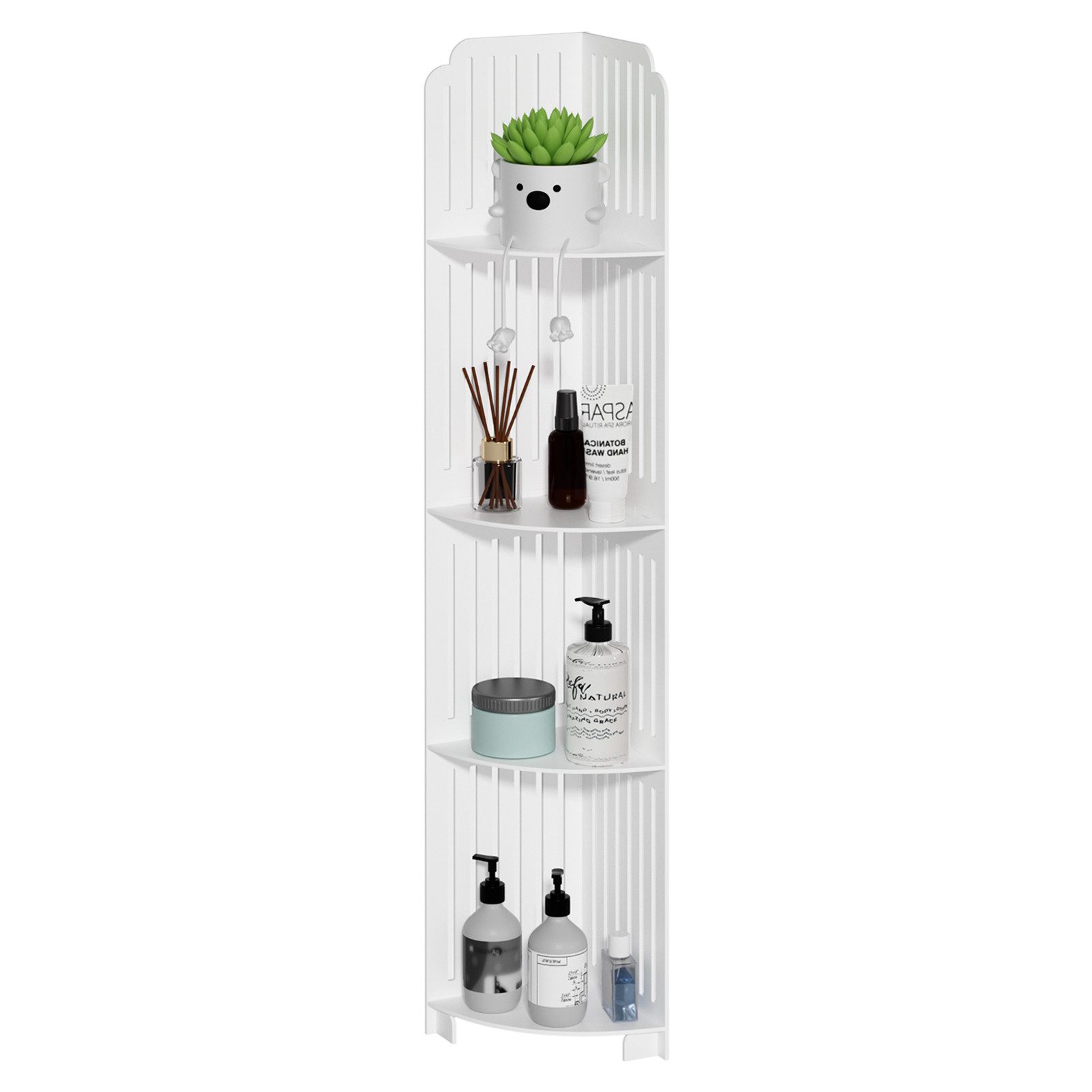 Rutaqian Eckhängeschrank Eckregal fürs Badezimmer, 4-stöckiger Badezimmerschrank, 21x21x120 cm (PVC-Eckregal, Schmaler Badezimmerschrank mit Hohlem Design)