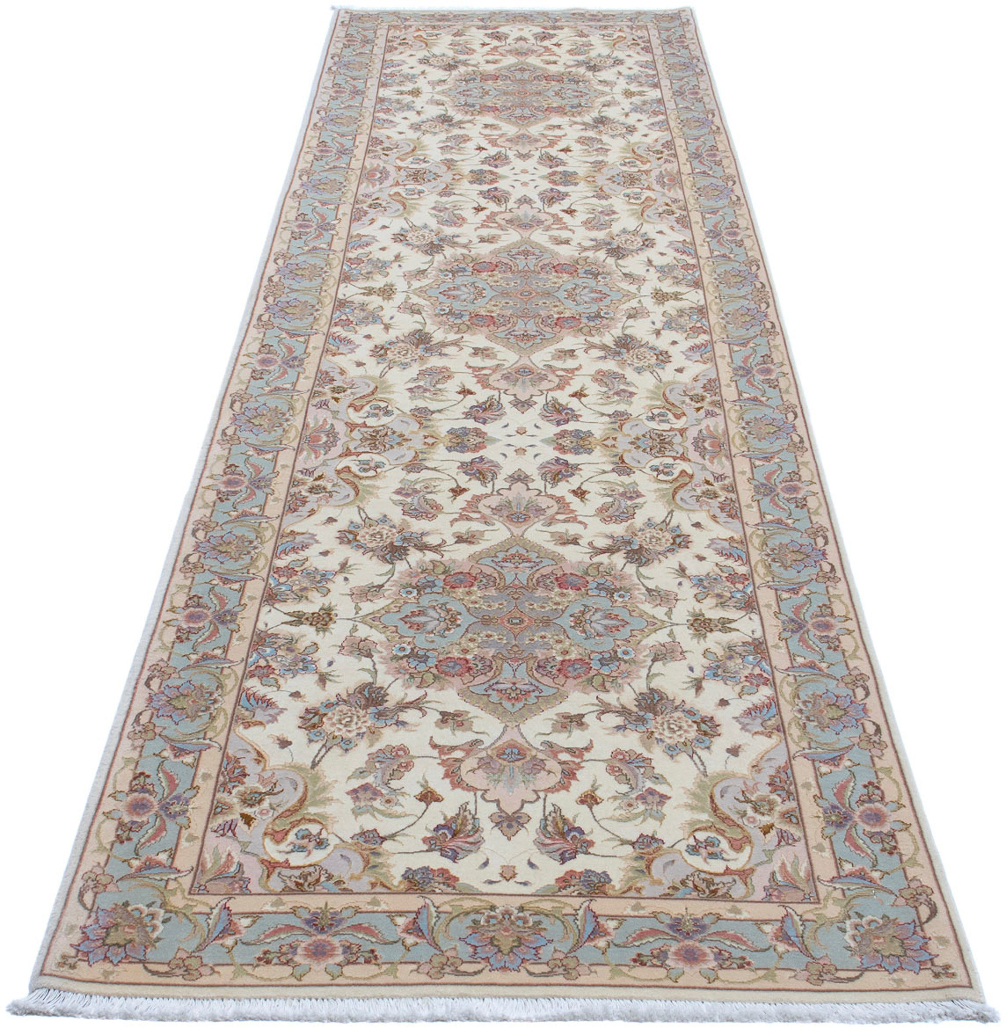 Orientteppich Perser - Täbriz - Royal - 360 x 90 cm - beige, morgenland, rechteckig, Höhe: 7 mm, Wohnzimmer, Handgeknüpft, Einzelstück mit Zertifikat