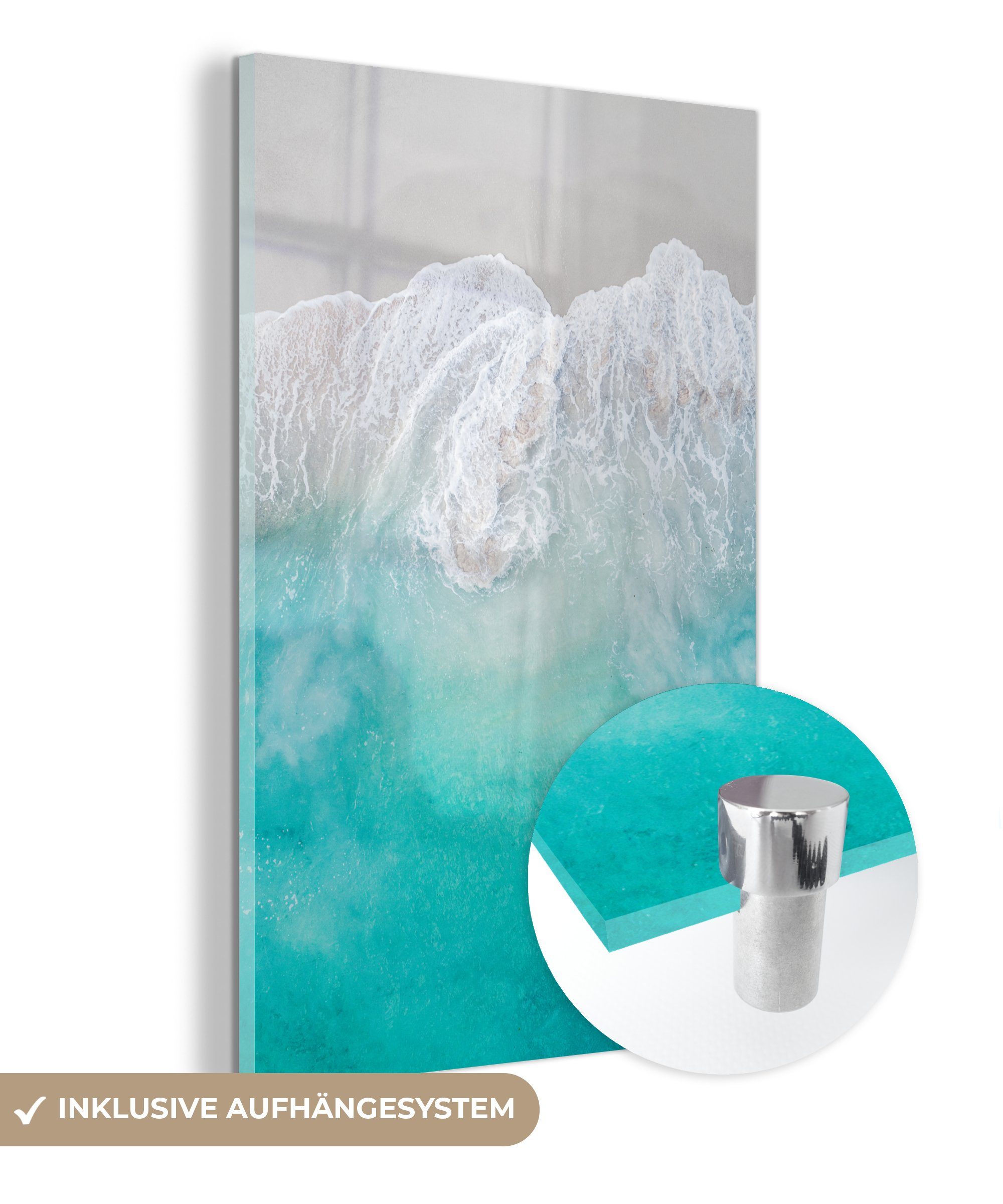 MuchoWow Acrylglasbild Meer - Wellen - St), auf - Glas - - Bilder auf Wanddekoration (1 Foto Abstrakt, Glasbilder Wandbild Glas