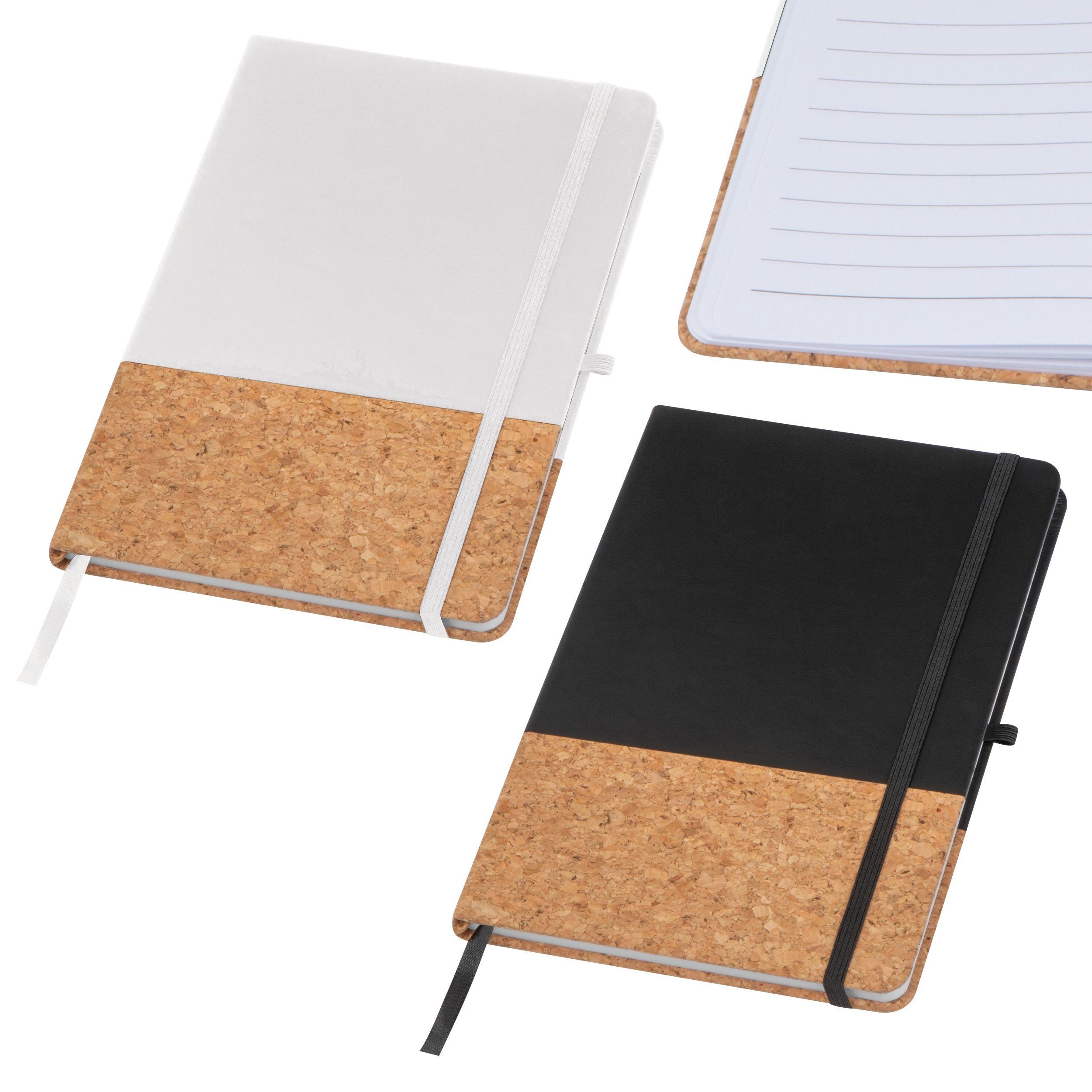 Notizbuch 2x Notizbuch mit PU-Kork Cover / A5 / 160 Seiten / Farbe: je 1x weiß +
