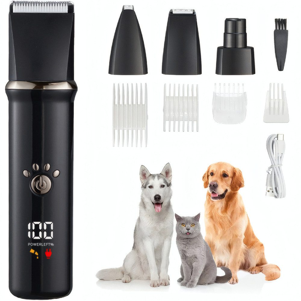 Forrlite Hundeschermaschine multifunktionale kabellose Tierhaarschneidemaschinen Set leise, für Hunde, Katzen, Haustiere mit dichtem/verfilztem Fell, wasserdicht, mit LCD-Anzeige, mit Nagellackierer