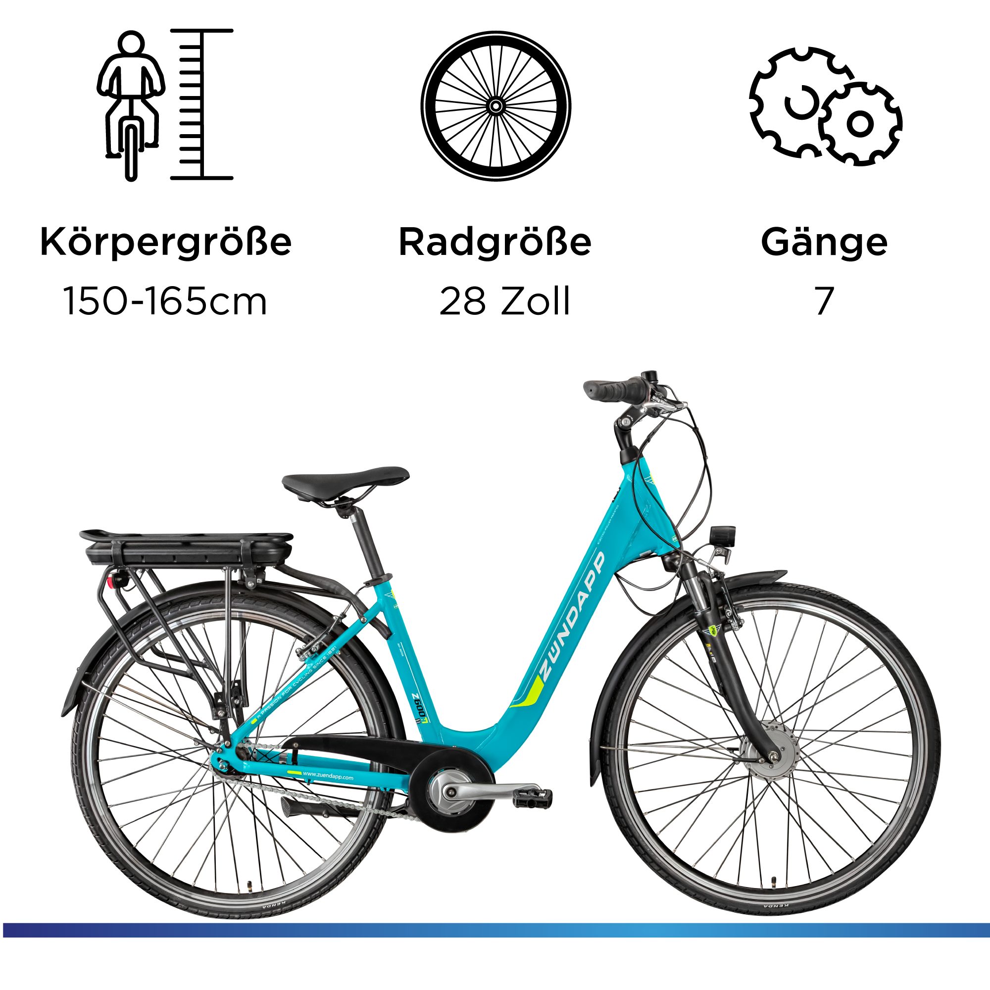 Zündapp E-Bike Cityrad Z600, 7 Gang, Nabenschaltung, Frontmotor, 536,5 Wh, City E Bike Damen 28 Zoll Elektrofahrrad 7 Gang 150-165cm Damenfahrrad