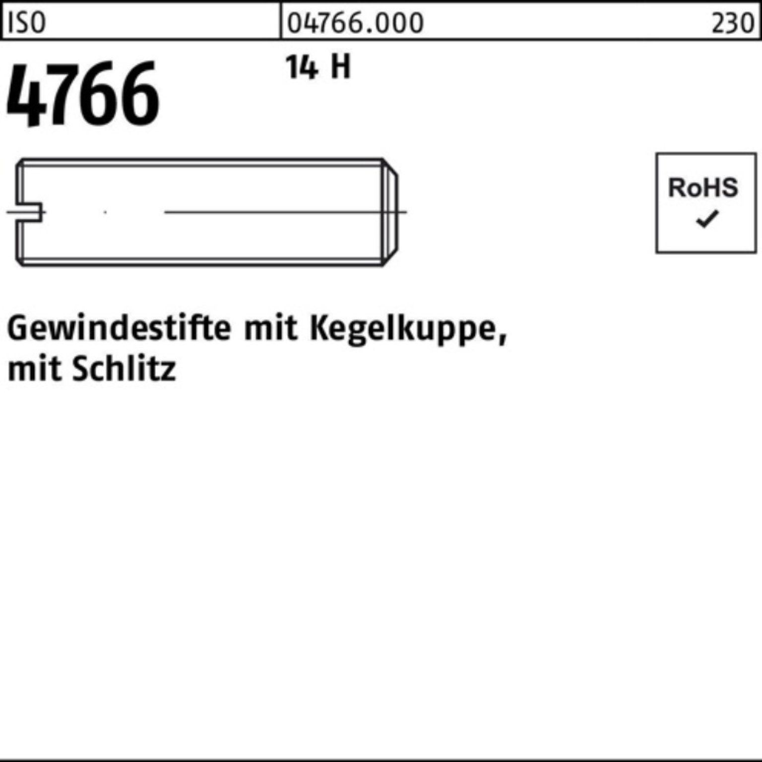 Reyher Gewindebolzen 100er Pack Gewindestift ISO 4766 Kegelkuppe/Schlitz M8x 8 14 H 100 St