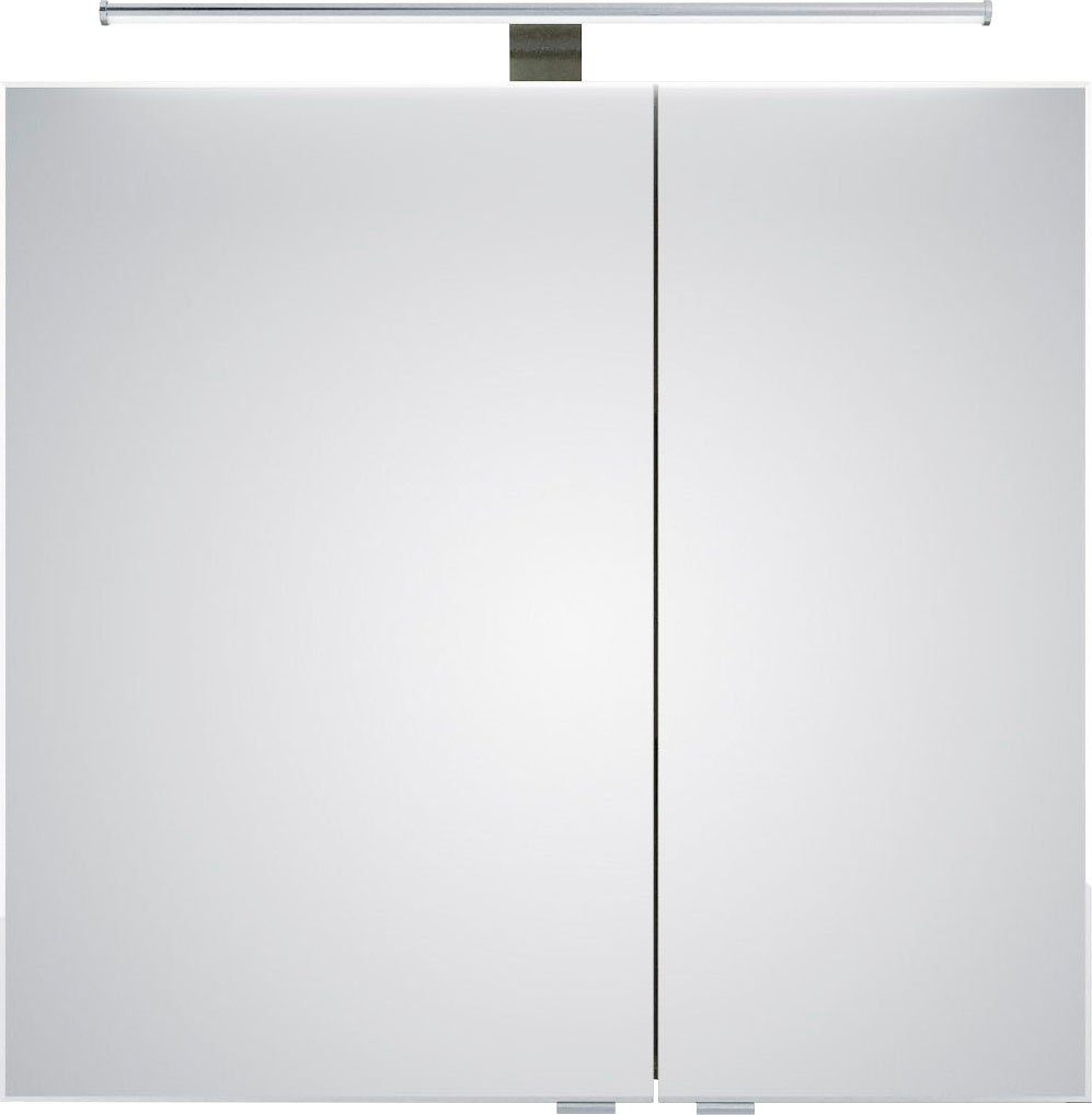 Saphir Spiegelschrank 6005 Sprint Badschrank, 2 Spiegeltüren, 2 Einlegeböden, 75 cm breit inkl. LED-Beleuchtung, Türdämpfer, Schalter-/Steckdosenkombination