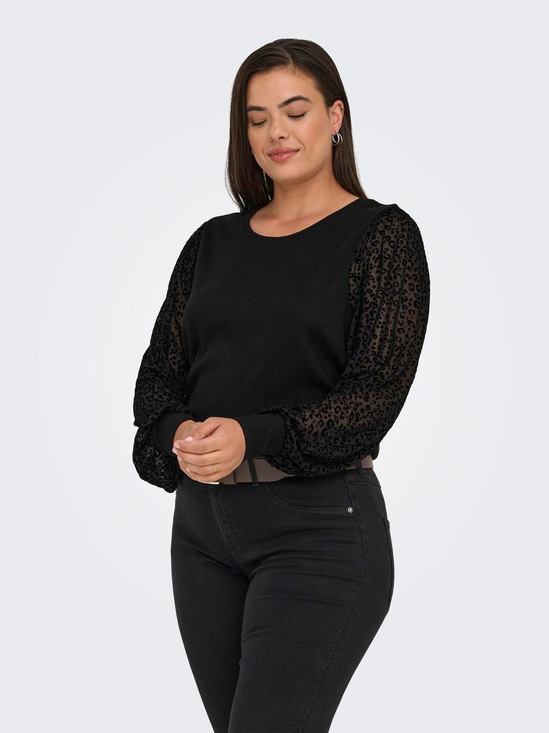 ONLY CARMAKOMA Langarmshirt CARVELENA L/S O-NECK BLOUSE JRS Meshärmel mit L günstig online kaufen