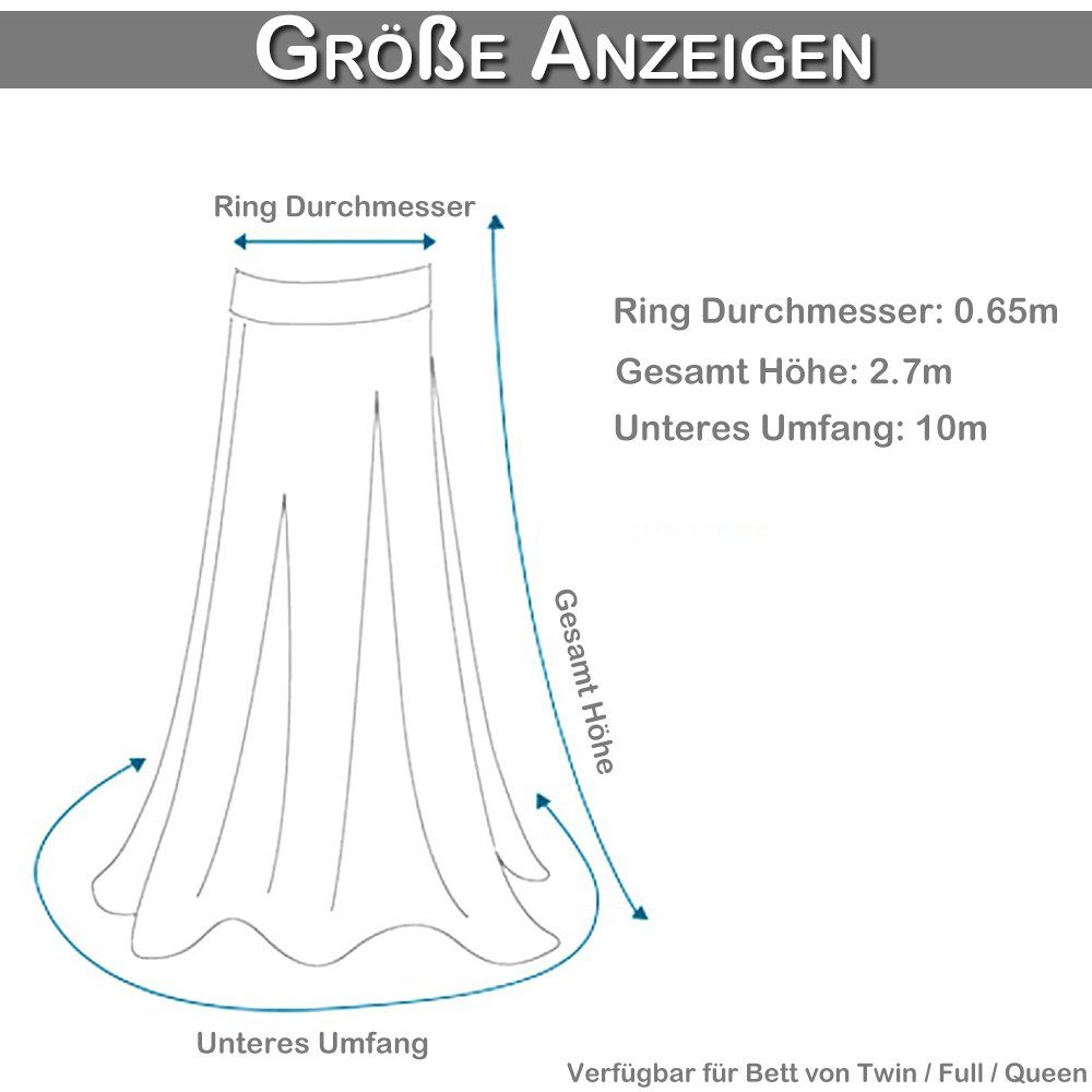 St), Full (1 Faltbar, Betthimmel Zelt Bettvorhang mit Haken, Moskitonetz Prinzessin Queen Rosnek Twin für Deckenmontiertes, Orange