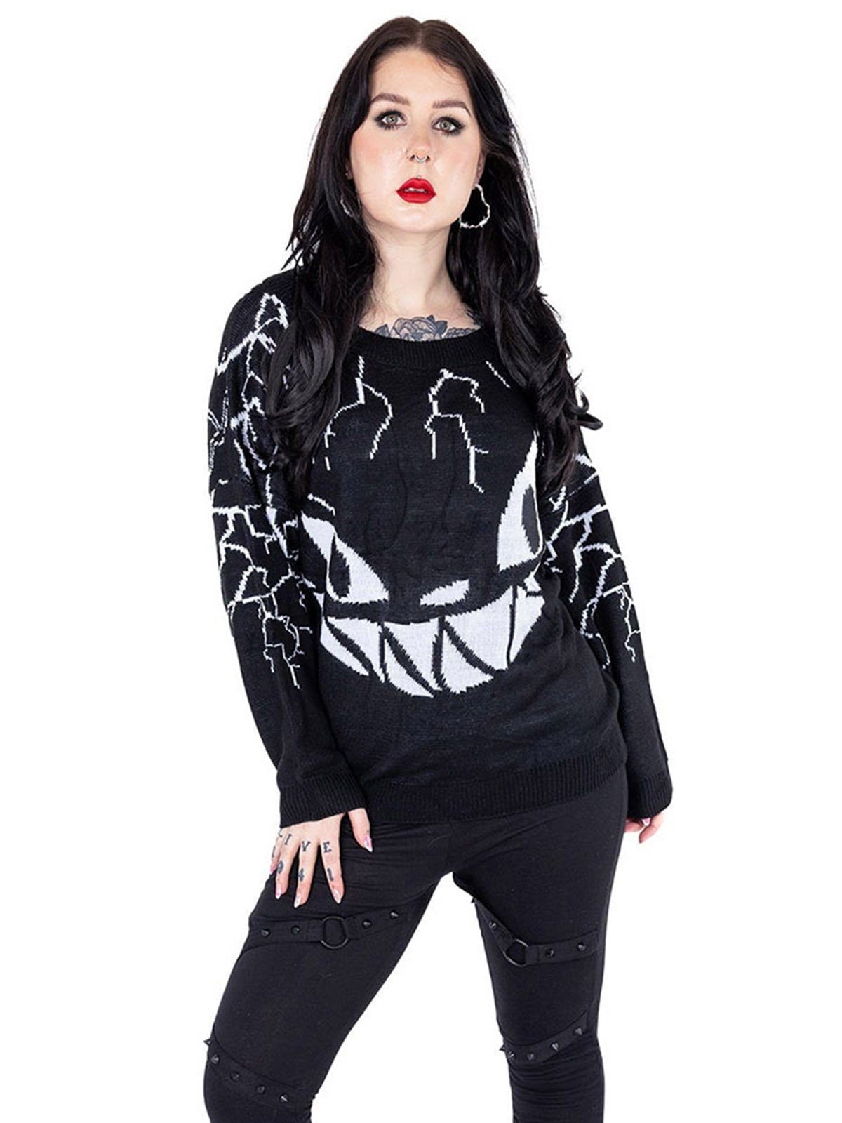 Heartless Strickpullover Sinister Grin Strickpulli Gothic Katze Punk Grinse günstig online kaufen