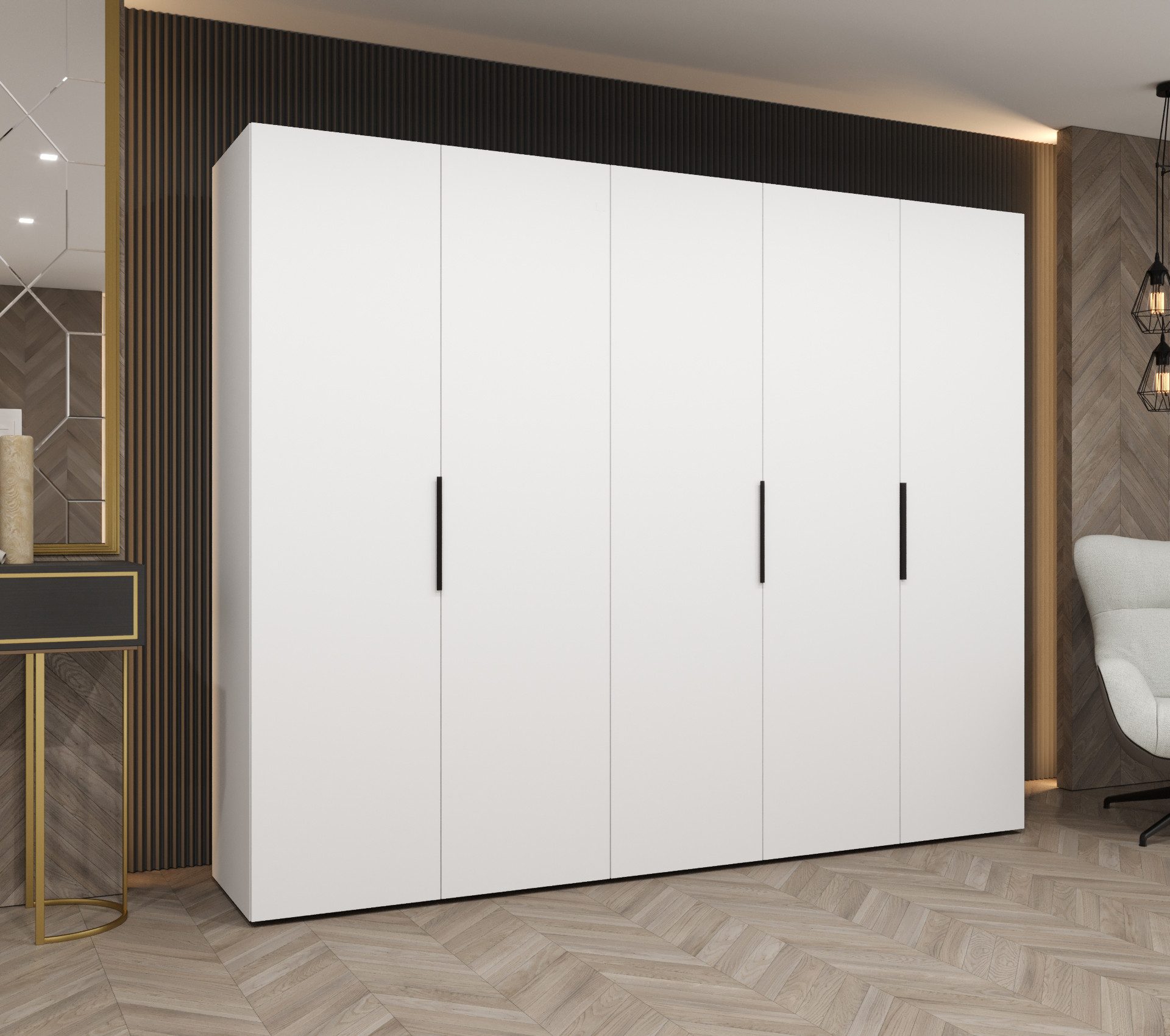 MOEBLO Drehtürenschrank SOLENA 1 (Elegante Garderobe mit Soft-Close, Metall-Kleiderstange und festen Regalböden, Schrank Garderobe Schlafzimmer Drehtürenschrank) (BxHxT): 100/150/200/250/300x202x52 cm