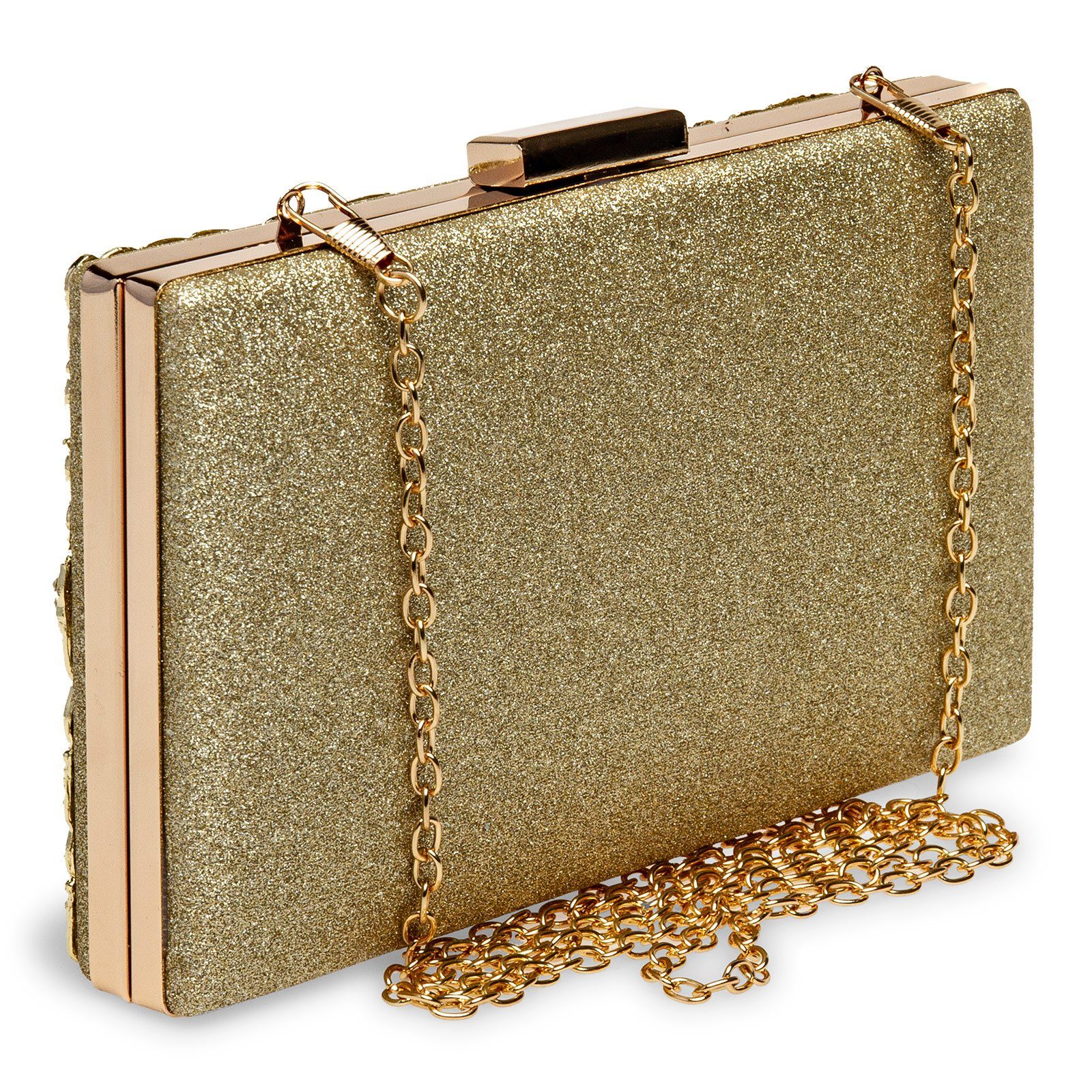 Caspar Clutch TA528 außergewöhnliche elegante Damen Box Clutch mit floralem Metalldekor