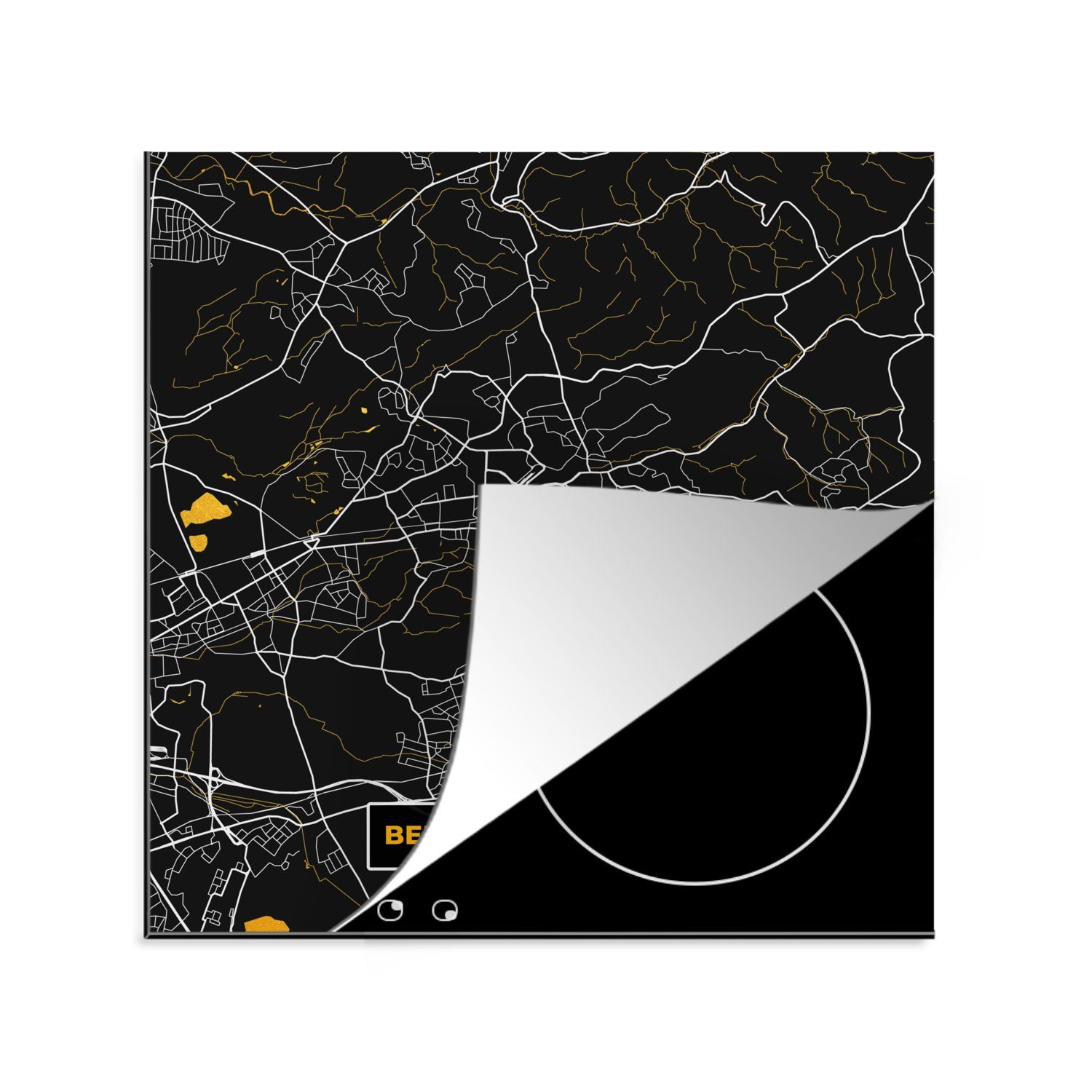 MuchoWow Herdblende-/Abdeckplatte Bergisch Gladbach - Gold - Karte - Stadtplan - Deutschland, Vinyl, (1 tlg), 78x78 cm, Ceranfeldabdeckung, Arbeitsplatte für küche