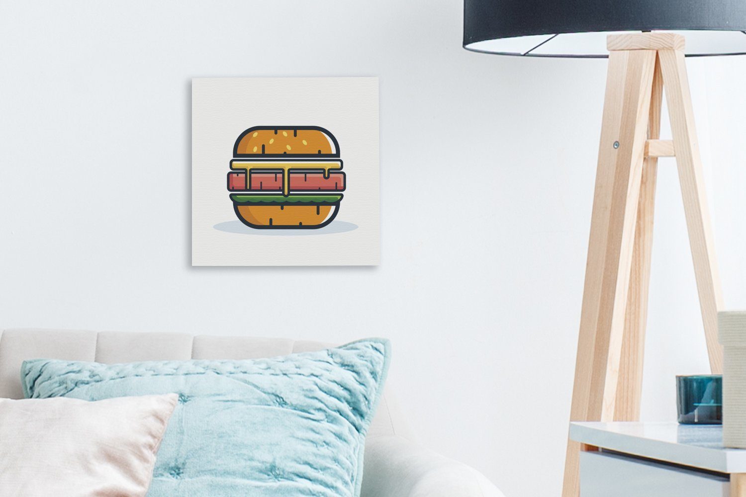 Bilder Hamburger das (1 St), Piktogramm, OneMillionCanvasses® Leinwand Leinwandbild für Schlafzimmer einen Ein Wohnzimmer darstellt,