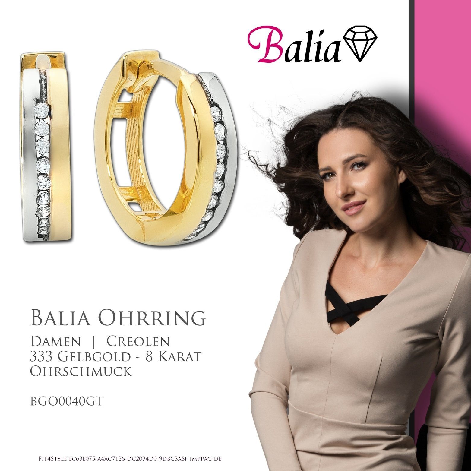 Creolen Creolen - aus Karat, (Creolen), Balia Paar 8 gold Farbe: Balia weiß, 333 333 Gelbgold 8Karat Gelbgold Damen Elegance Damen Creolen