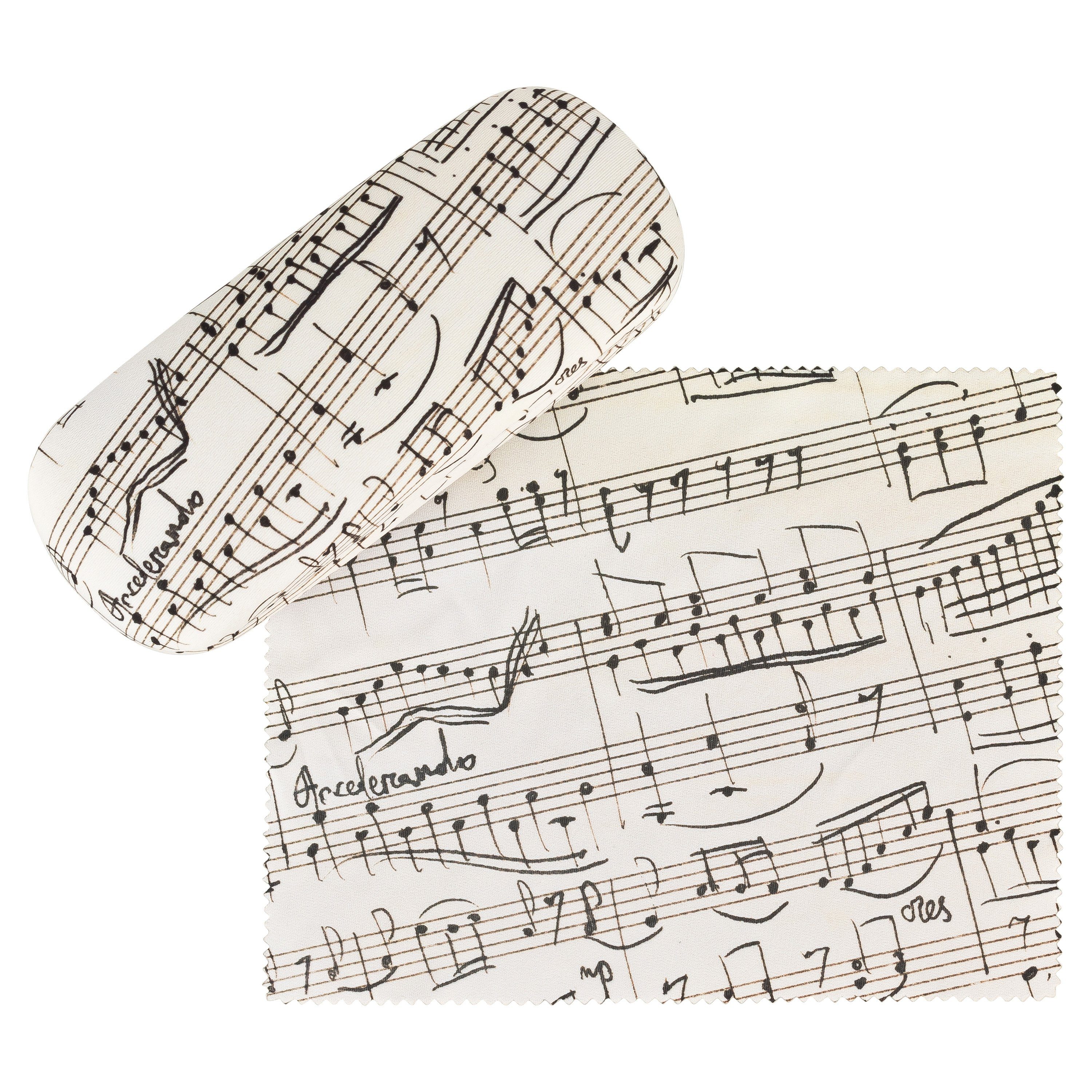 von Lilienfeld Brillenetui Noten Musik Motiv Etui Brillenbox Brillenputztuch, stabiles mit Mikrofaser bezogenes Hardcase