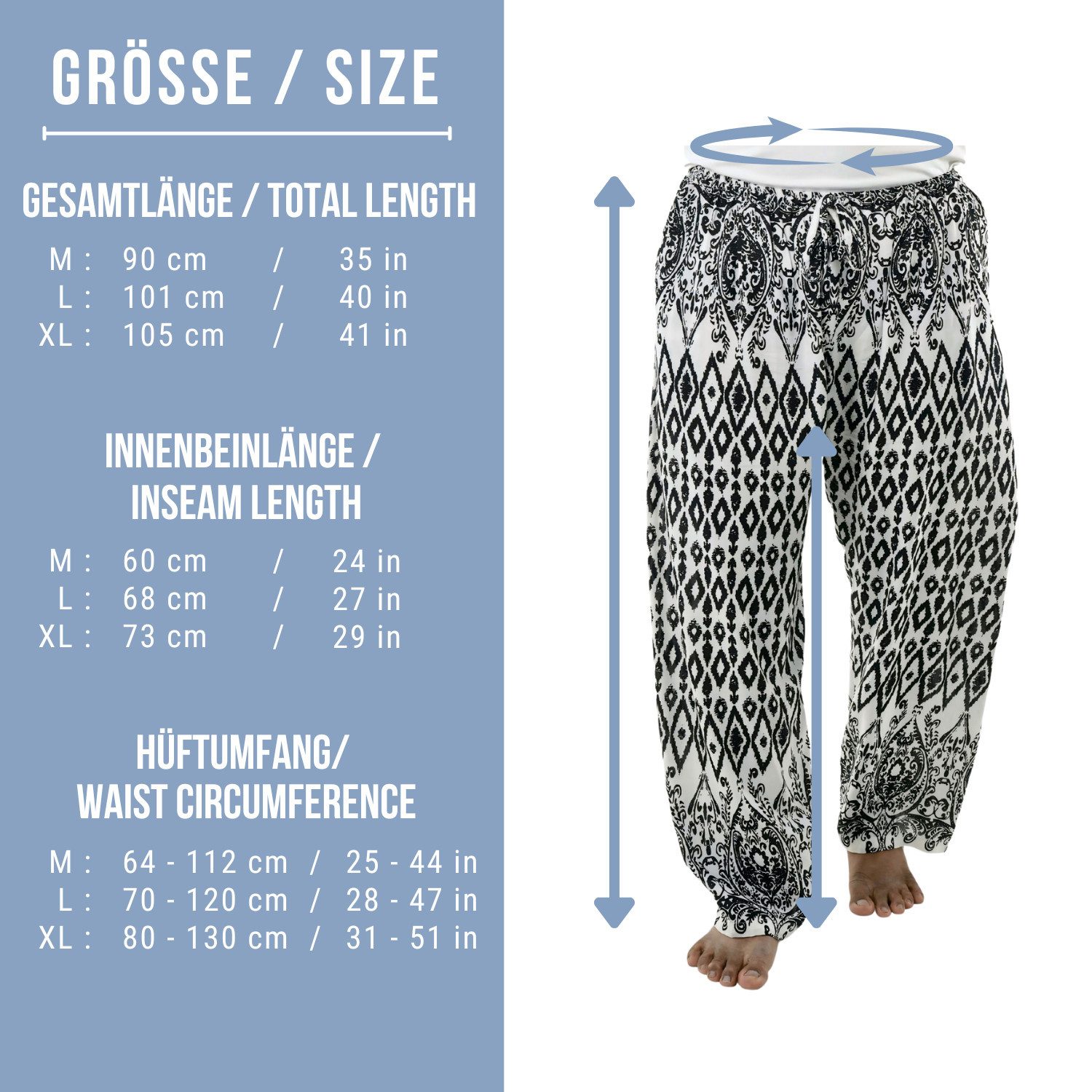 PANASIAM Loungehose orientalische Relaxhose aus 100% Viskose Unisex Wellnesshose Spa-Hose Haremshose im Ethno Style mit Gummibund Muckhose für Freizeit Festival