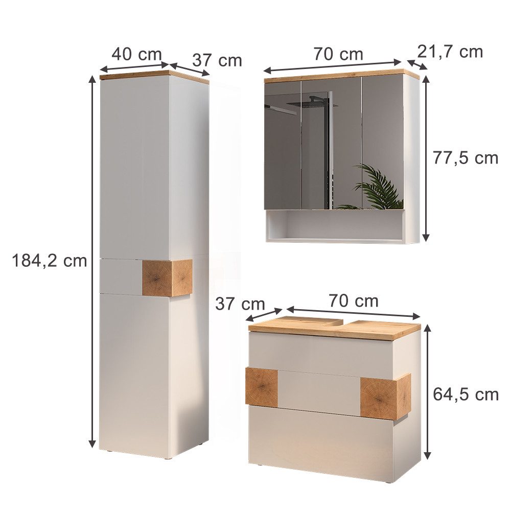 Vicco Badmöbel-Set Eden, Weiß/Artisan-Eiche, 3 Teile, günstig online kaufen