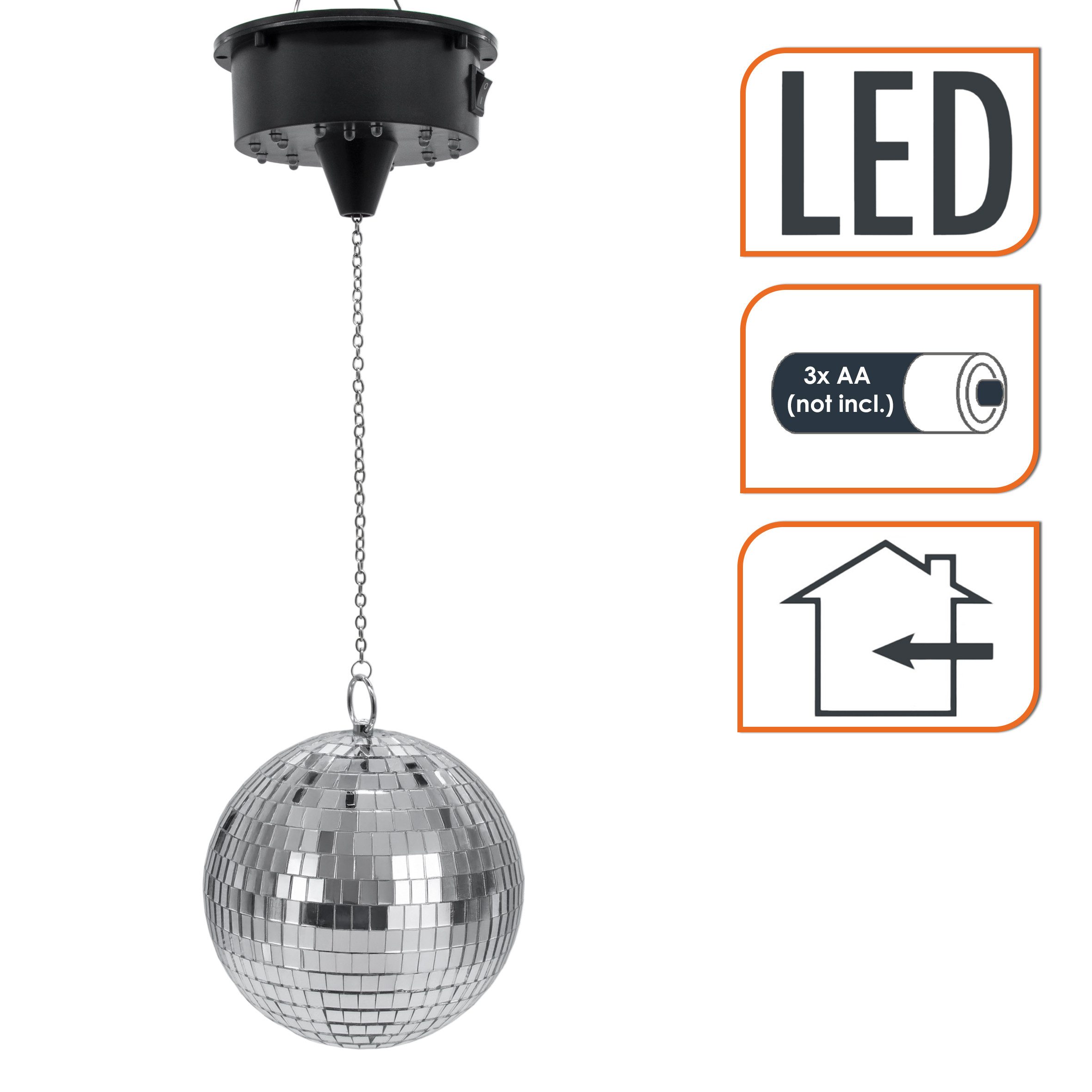 Spetebo Dekokugel Discokugel mit Drehmotor und LED Beleuchtung in bunt (15 cm, 1 St., Spiegelkugel), mit Echtglas Facetten