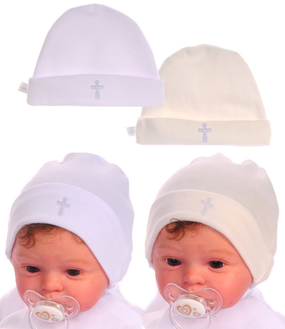 Mütze Weiß La Neugeborene Kinder für und Bortini Taufmütze Baby Erstlingsmütze