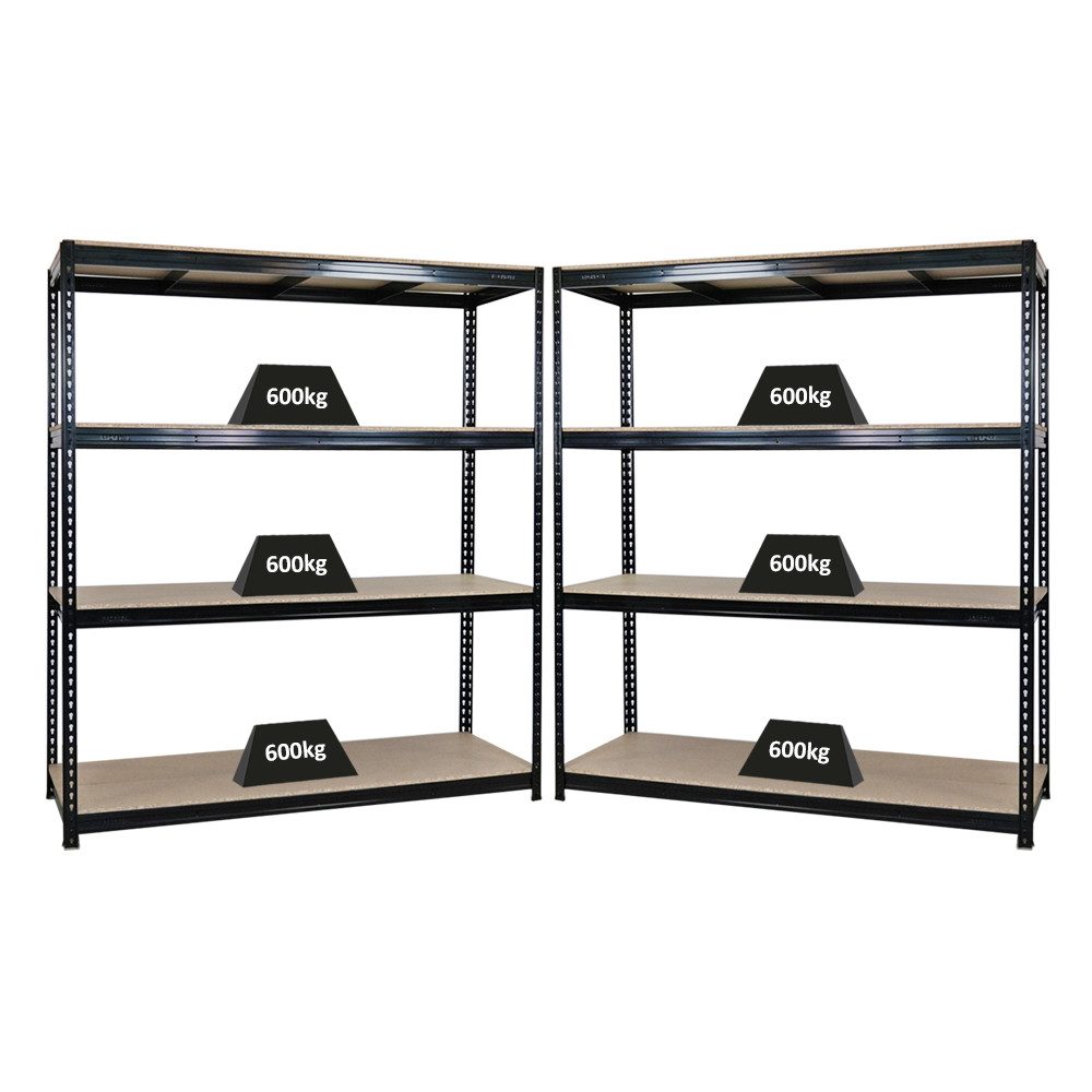 PROREGAL® Schwerlastregal MegaDeal Robustes Garagenregal Lagerregal BISON mit 600kg Fachlast, 2-tlg., Stabiles Lastenregal mit Spanplatten-Ebenen bis zu 3000kg Gesamtlast