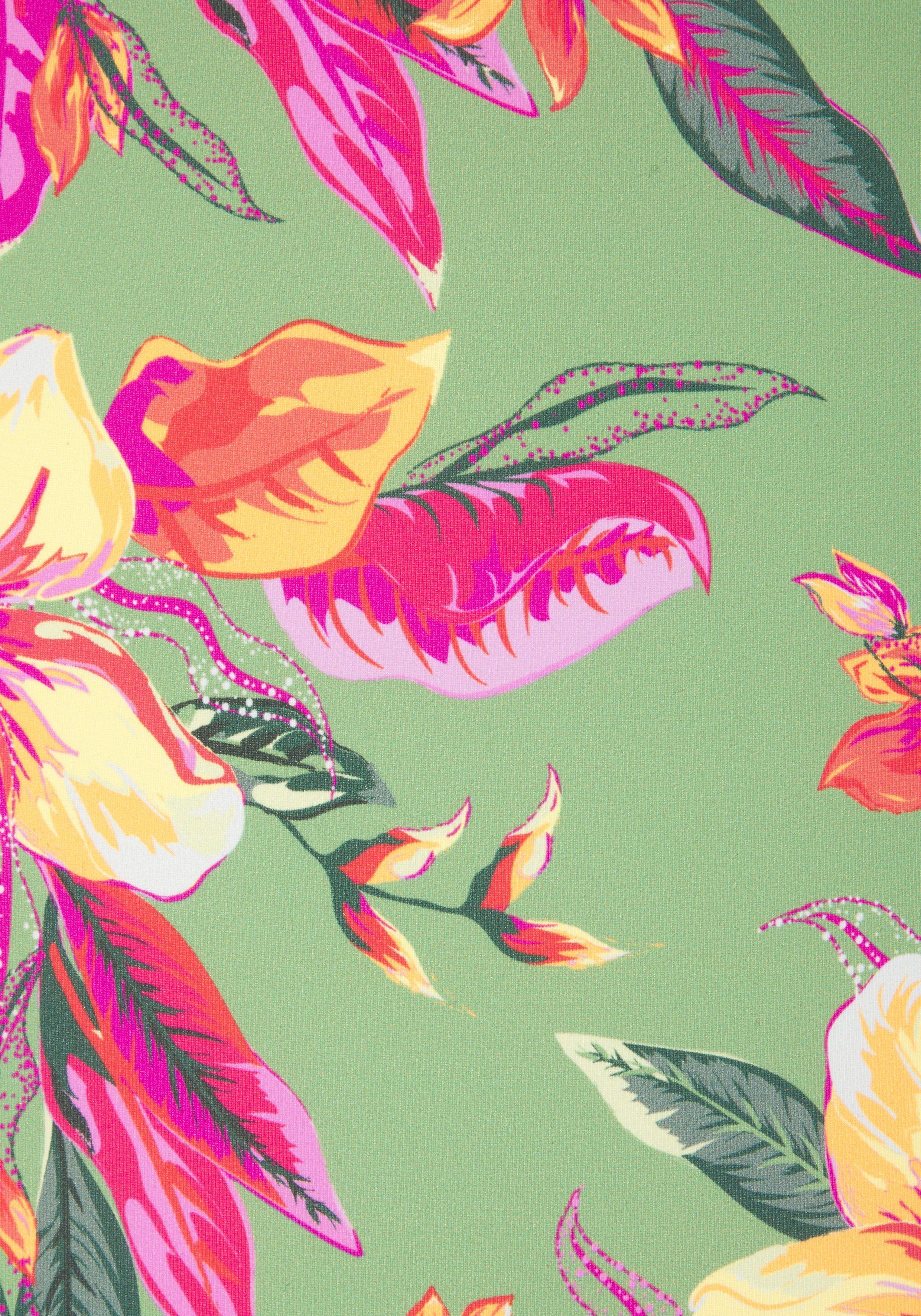 LASCANA Badeanzug Malia mit seitlicher Raffung und tropischem Print