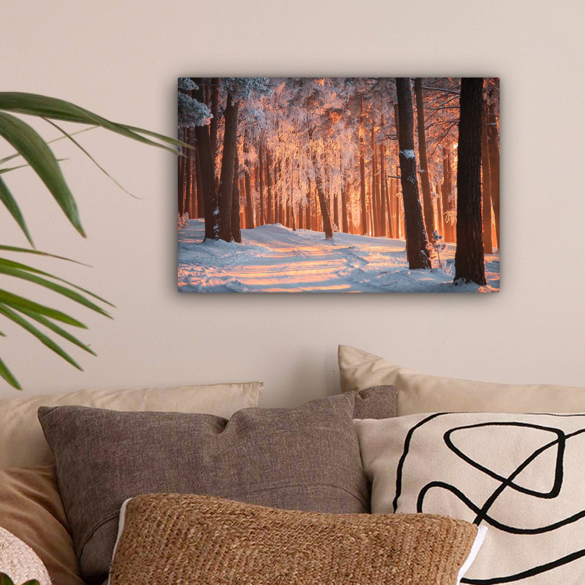 OneMillionCanvasses® Leinwandbild St), Wanddeko, cm - Baum, (1 - Winter Wald Wandbild 30x20 Aufhängefertig, Leinwandbilder,