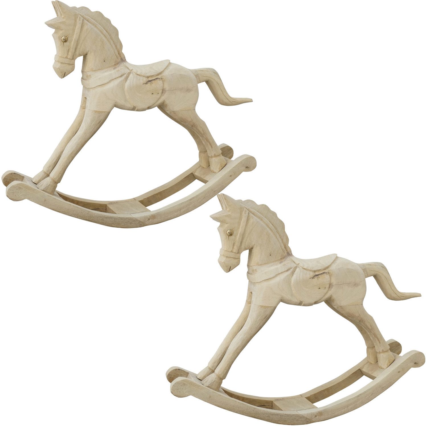 Marrakesch Orient & Mediterran Interior Tierfigur 2er Set Deko-Schaukelpferde Hest, Mangoholz Natur-Weiß 49 cm Deko (2 St), Handarbeit