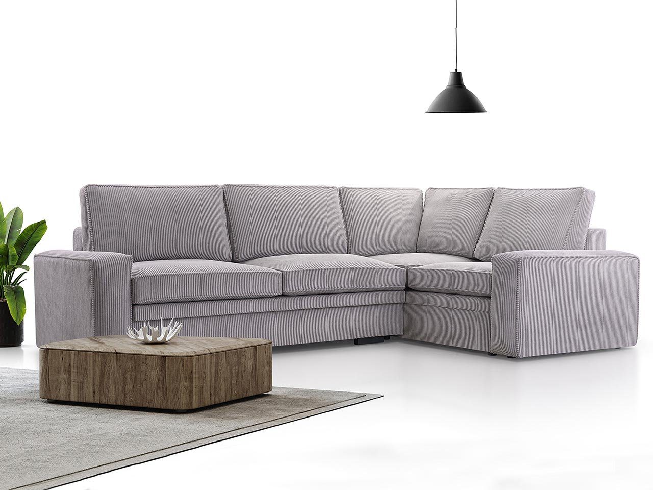 MKS MÖBEL - Grau Ecksofa Couch Lincoln und L Bettkasten, ALTEA, Form Wohnzimmer Schlaffunktion mit zum