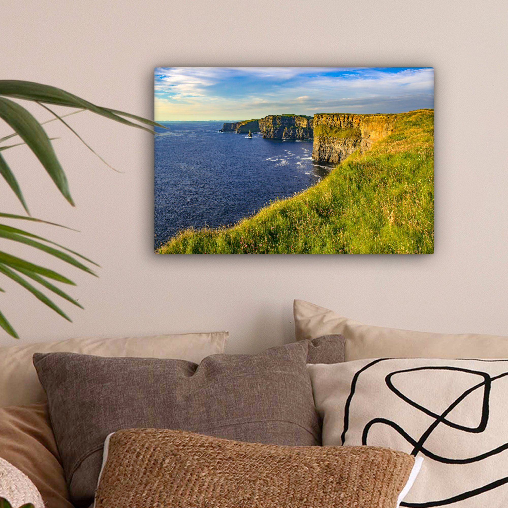 Leinwandbild irischen of Wandbild Moher, 30x20 Leinwandbilder, der cm OneMillionCanvasses® St), Wanddeko, Aufhängefertig, Küstenlinie Cliffs (1 Grüne