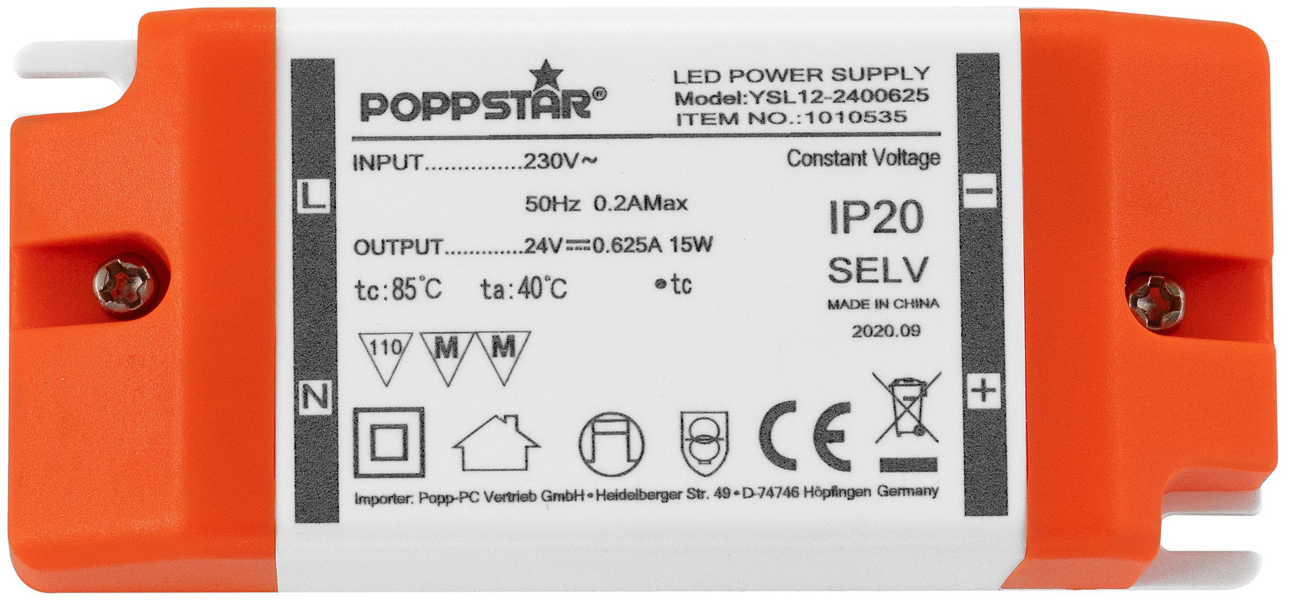Watt Lampen Trafo Poppstar LED LED / LED 230V 0,625A 0,15 Bänder) Transformator (für 24V AC LED und 15 Strips, bis LED DC