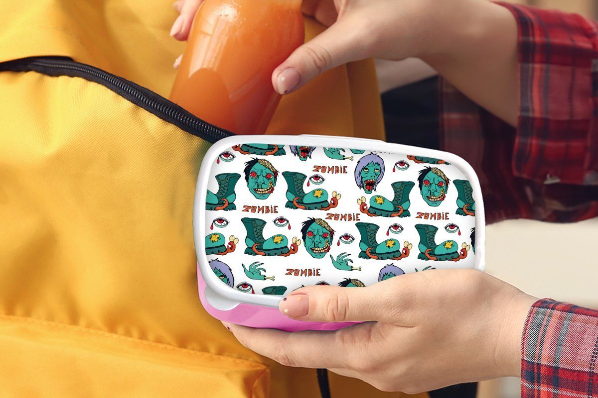 Mädchen, Brotbox - Kinder, (2-tlg), Erwachsene, für Kunststoff Snackbox, Kunststoff, Zombie Lunchbox Schuhe, Brotdose Teenager rosa - MuchoWow