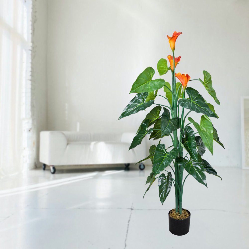 130 Künstliche Decovego, Pflanze mit Drachenwurz Calla Topf Kunstpflanze cm Höhe cm, 130 Lily Kunstpflanze