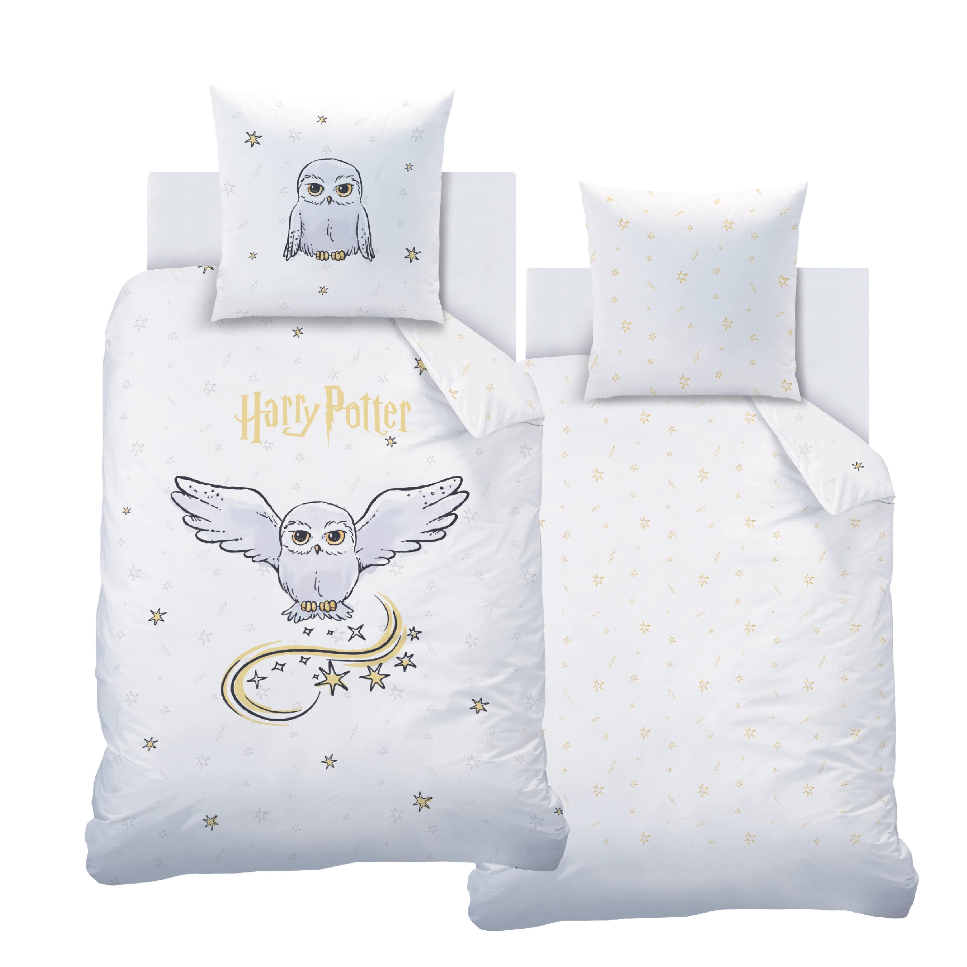 MTOnlinehandel Bettwäsche Harry Potter Eule Hedwig 135x200 + 80x80 cm, 100 % Baumwolle, Flanell, 2 teilig, Kinderbettwäsche für alle Hogwarts Fans – Bild 2 von 5