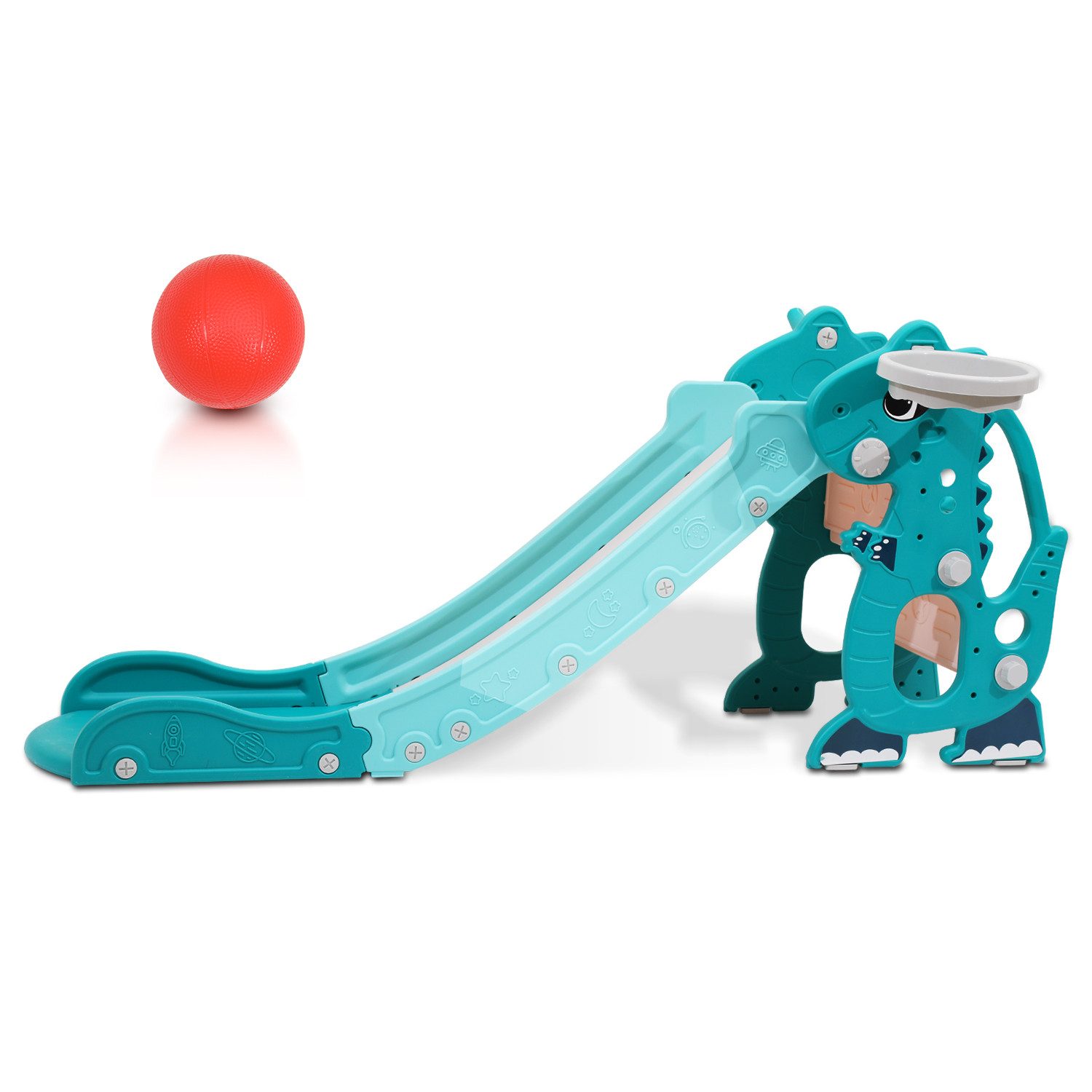 Clanmacy Rutsche 4-in-1 Kinderrutsche mit Basketballkorb Wurfring Englisch- günstig online kaufen