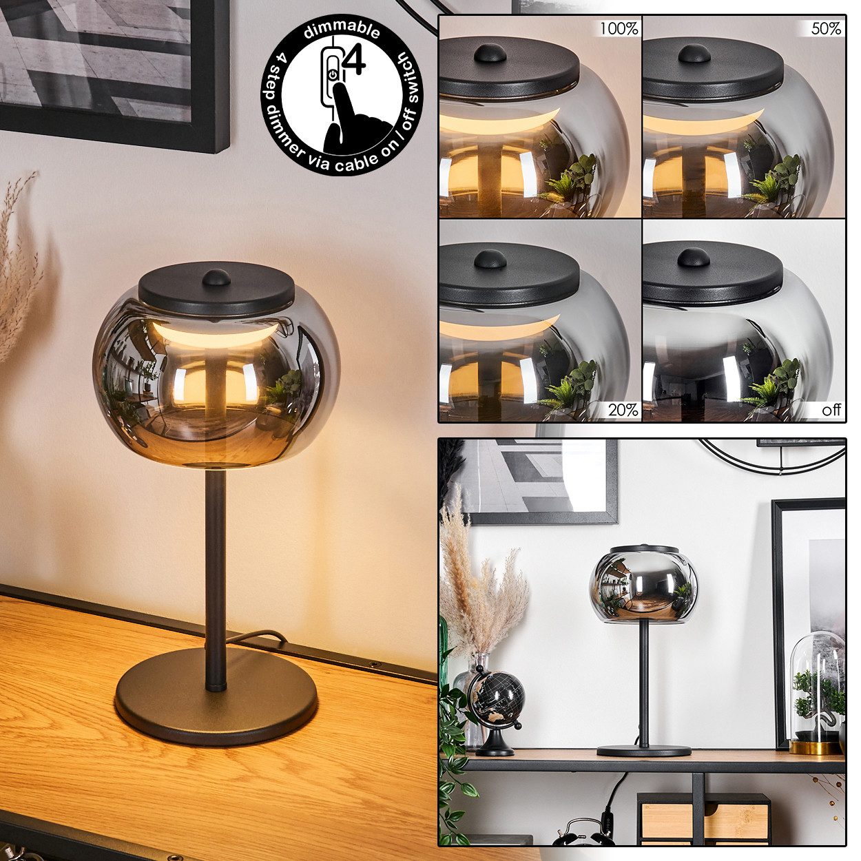 hofstein Tischleuchte dimmbare Tischlampe aus Metall/Glas günstig online kaufen